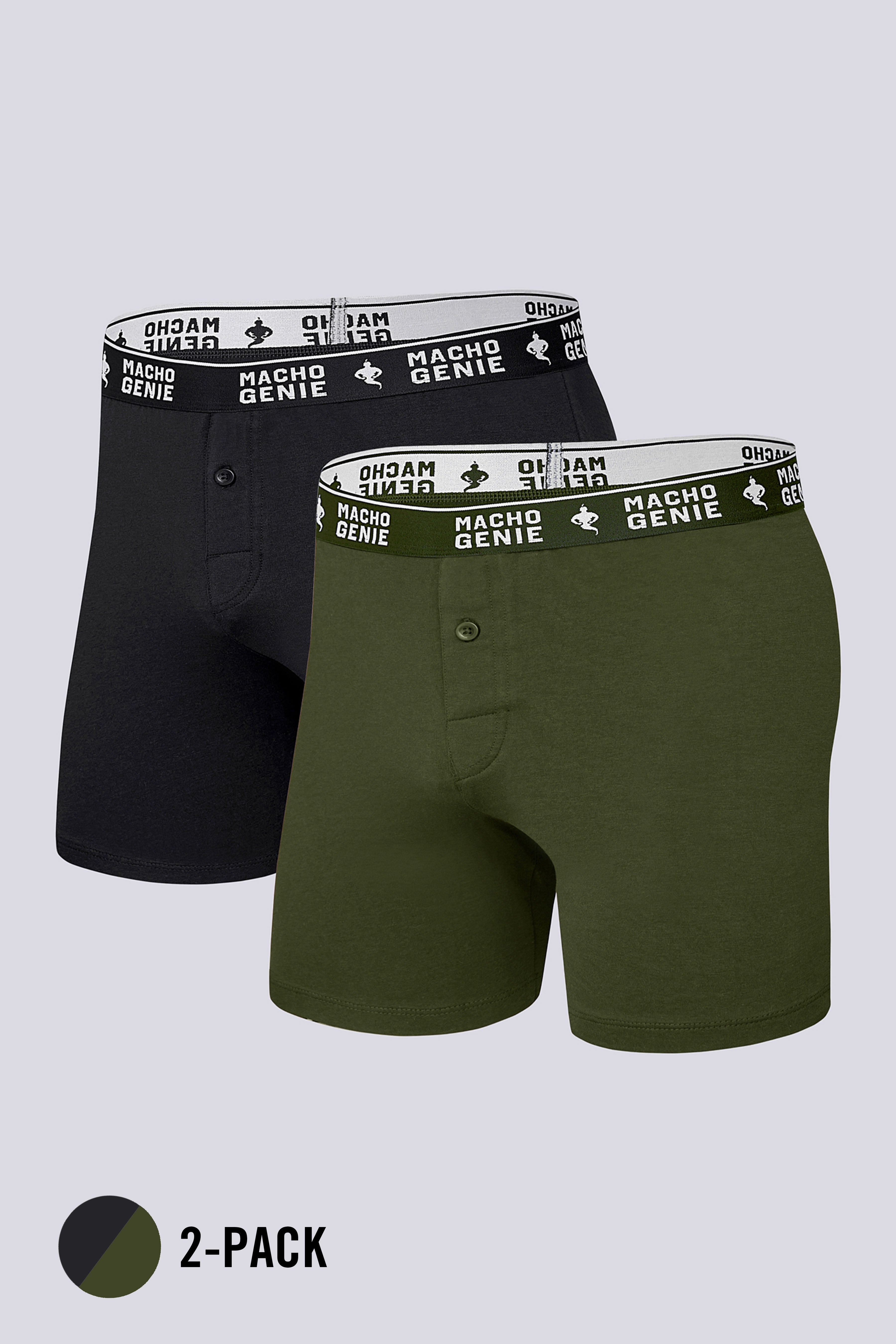 Men's Essentials - Timeless Comfort Classic Boxers - 2-Pack - Deep Black and Military Green