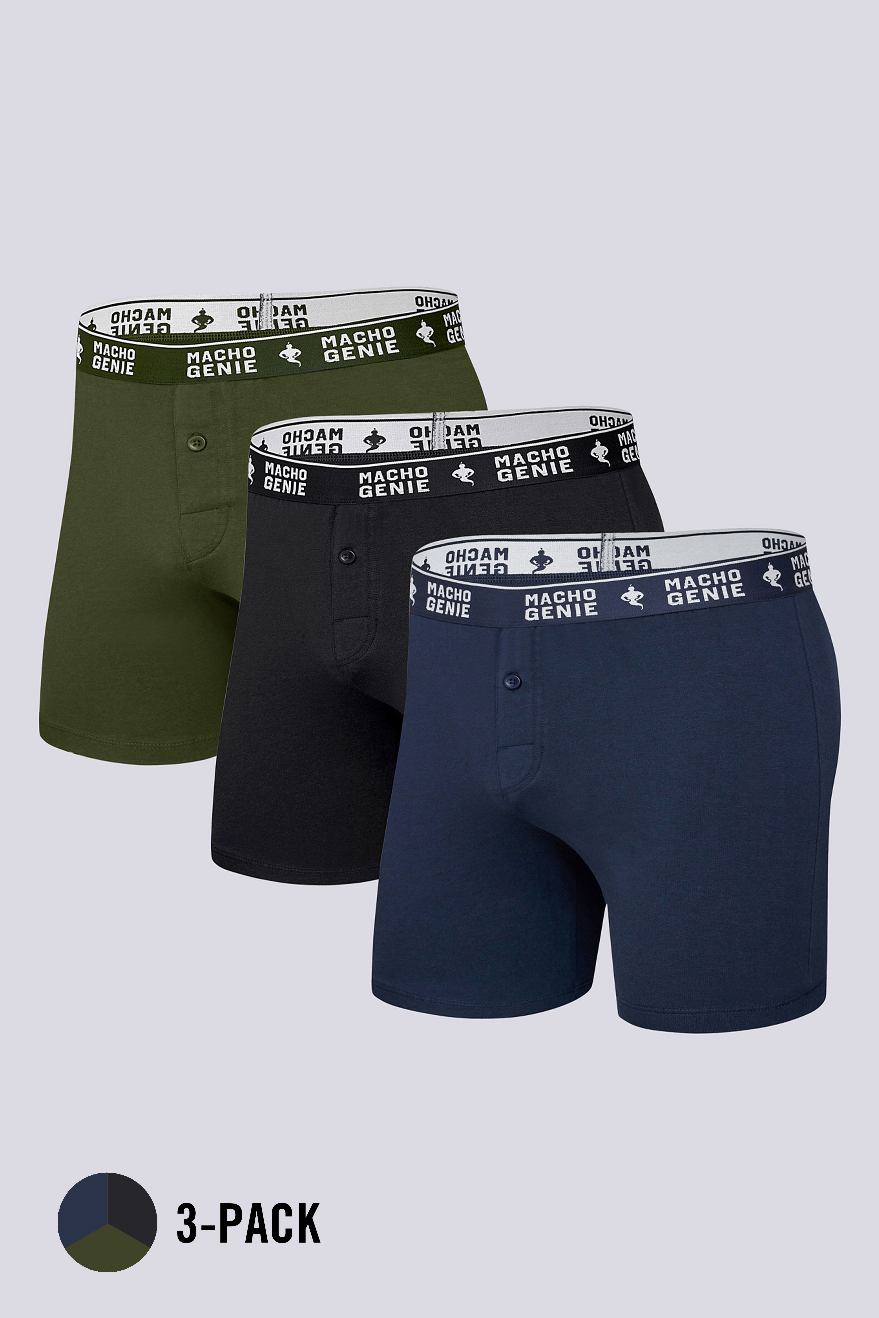 Men's Essentials - Timeless Comfort Classic Boxers - 3-Pack - Black, Blue, and Green