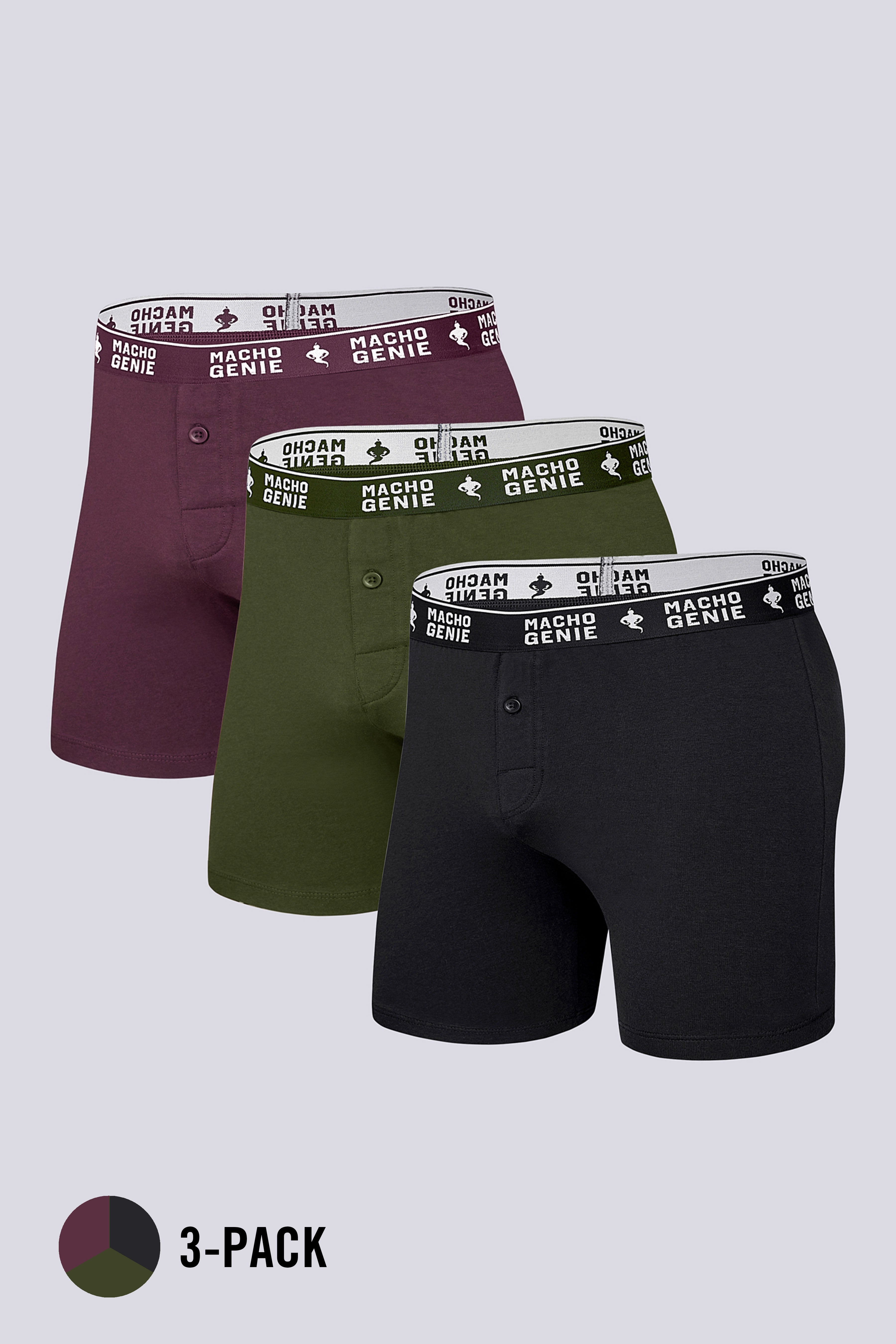 Men's Essentials - Timeless Comfort Classic Boxers - 3-Pack - Black, Green, and Mulberry