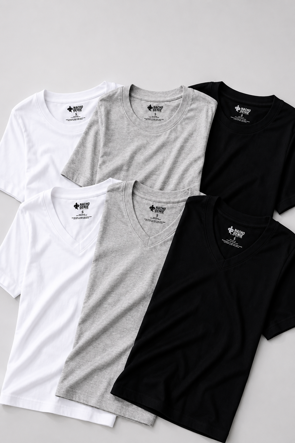 Men's Essentials - AeroCot Base+ V-Neck & Round Neck Undershirt Combo - 6 -Pack - Black, White and Gray