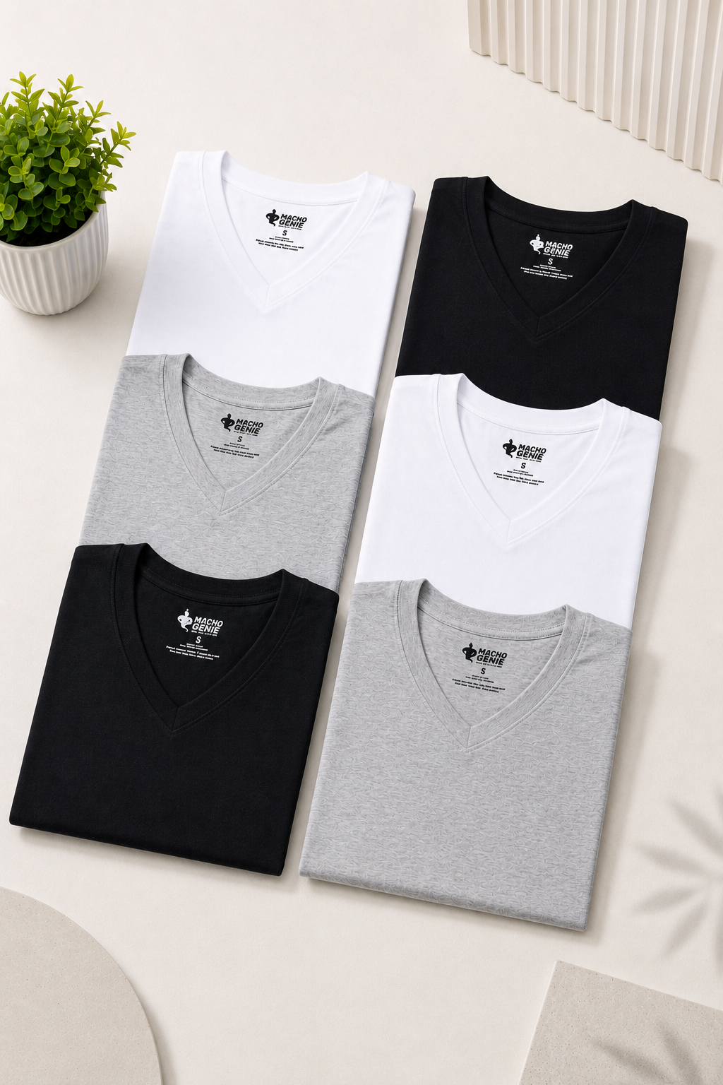 Men's Essentials - AeroCot Base+ V-Neck Undershirt Combo - 6-Pack - Black, White and Gray