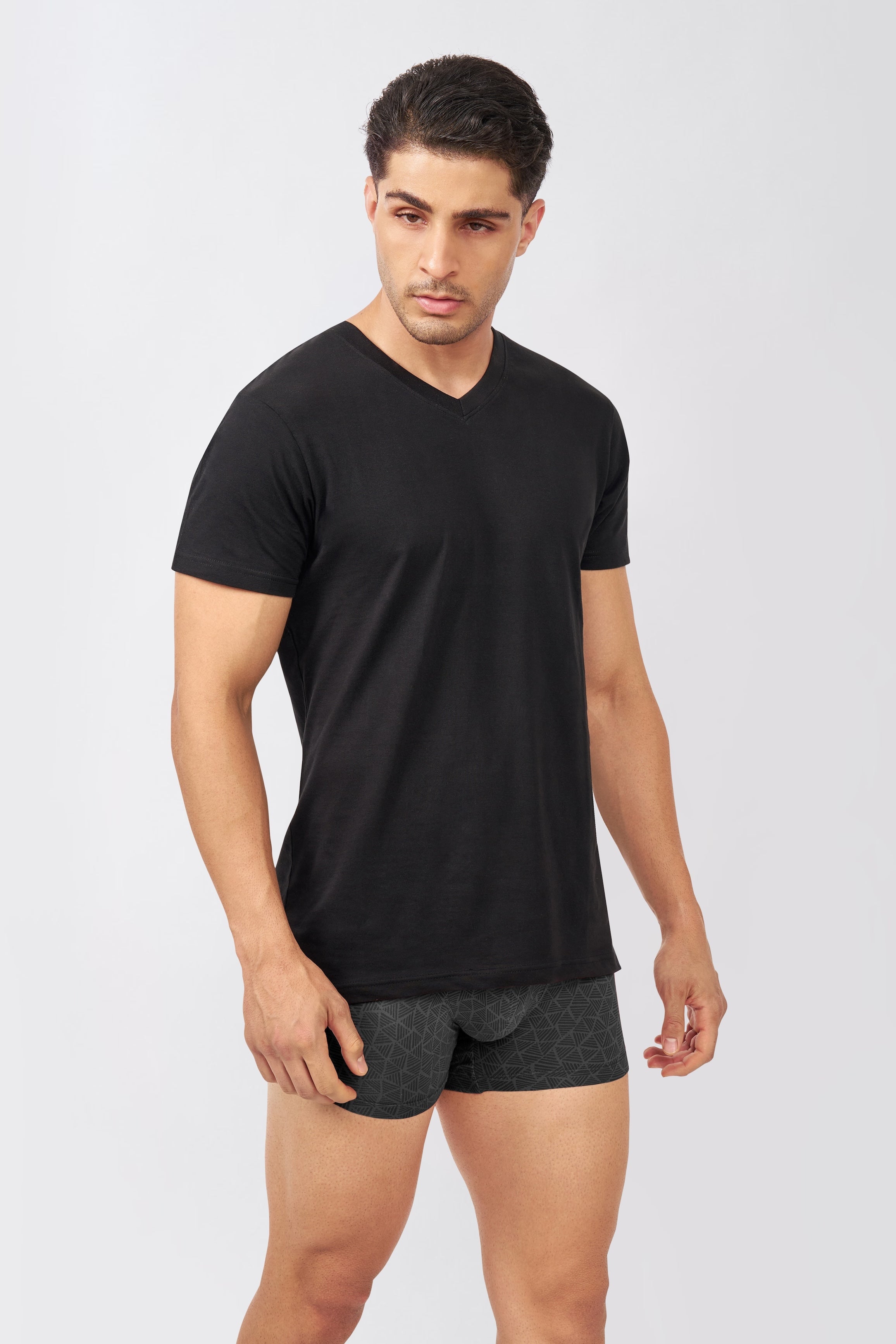 Men's Essentials - AeroCot V-Neck Undershirt - 3-Pack - Black, White and Gray