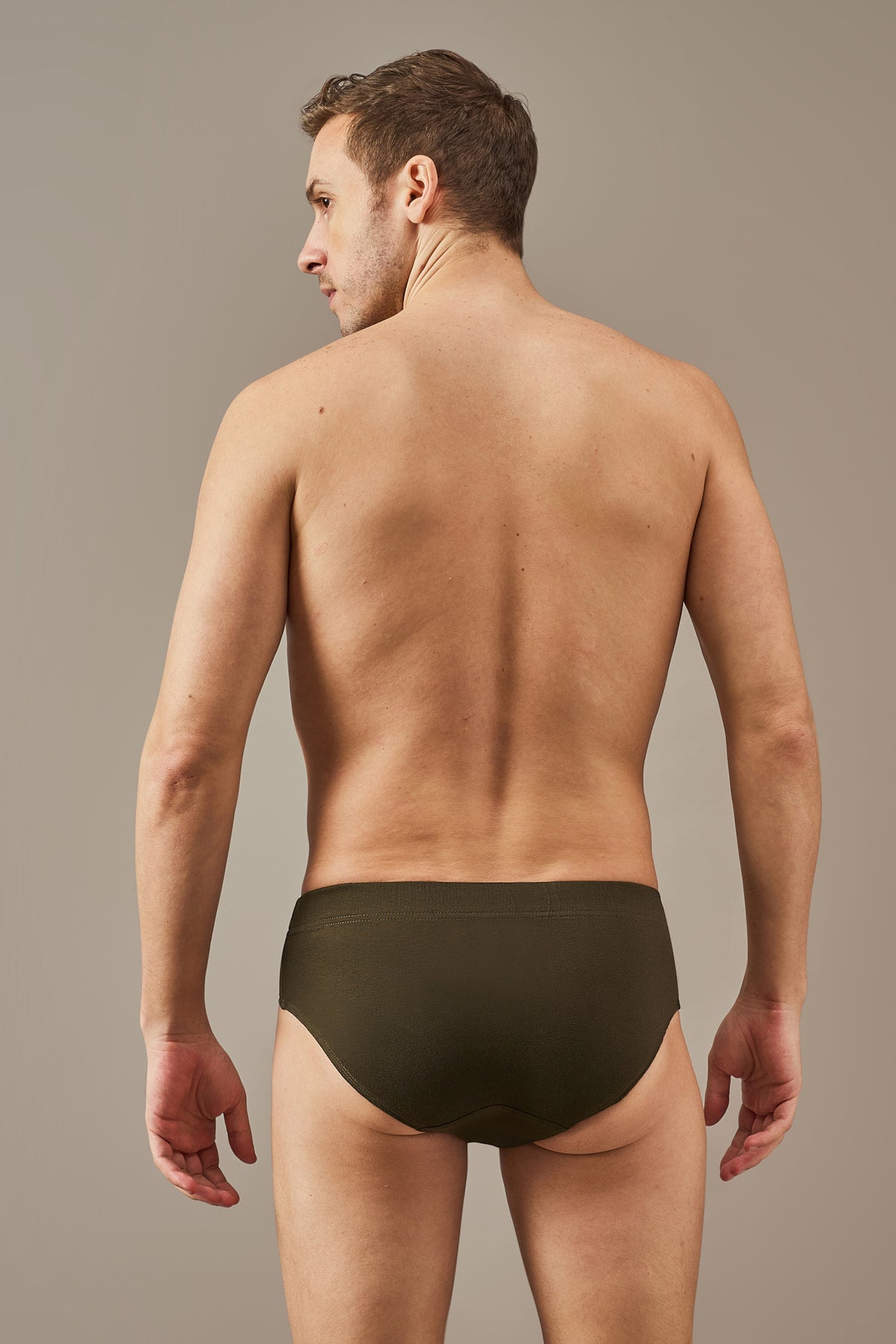 Macho Genie 100% cotton Sage Green Y-shaped briefs with a concealed waistband, no-tag design, slim fit and full coverage cut for comfortable, secure wear and easy movement, All-Day Bliss.