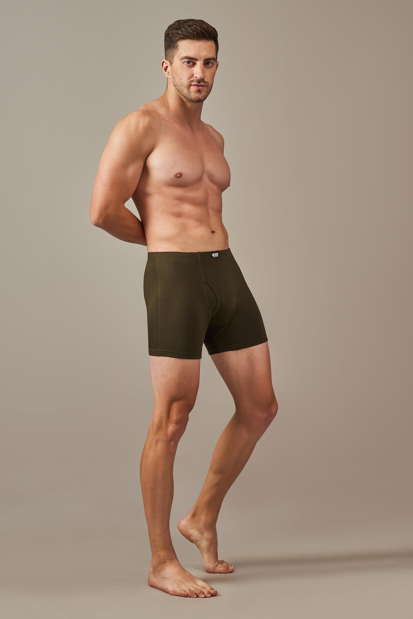 Macho Genie 100% cotton Sage Green trunks from the All-Day Bliss collection, featuring a slim fit, functional fly, concealed waistband, and soft breathable fabric for everyday comfort.