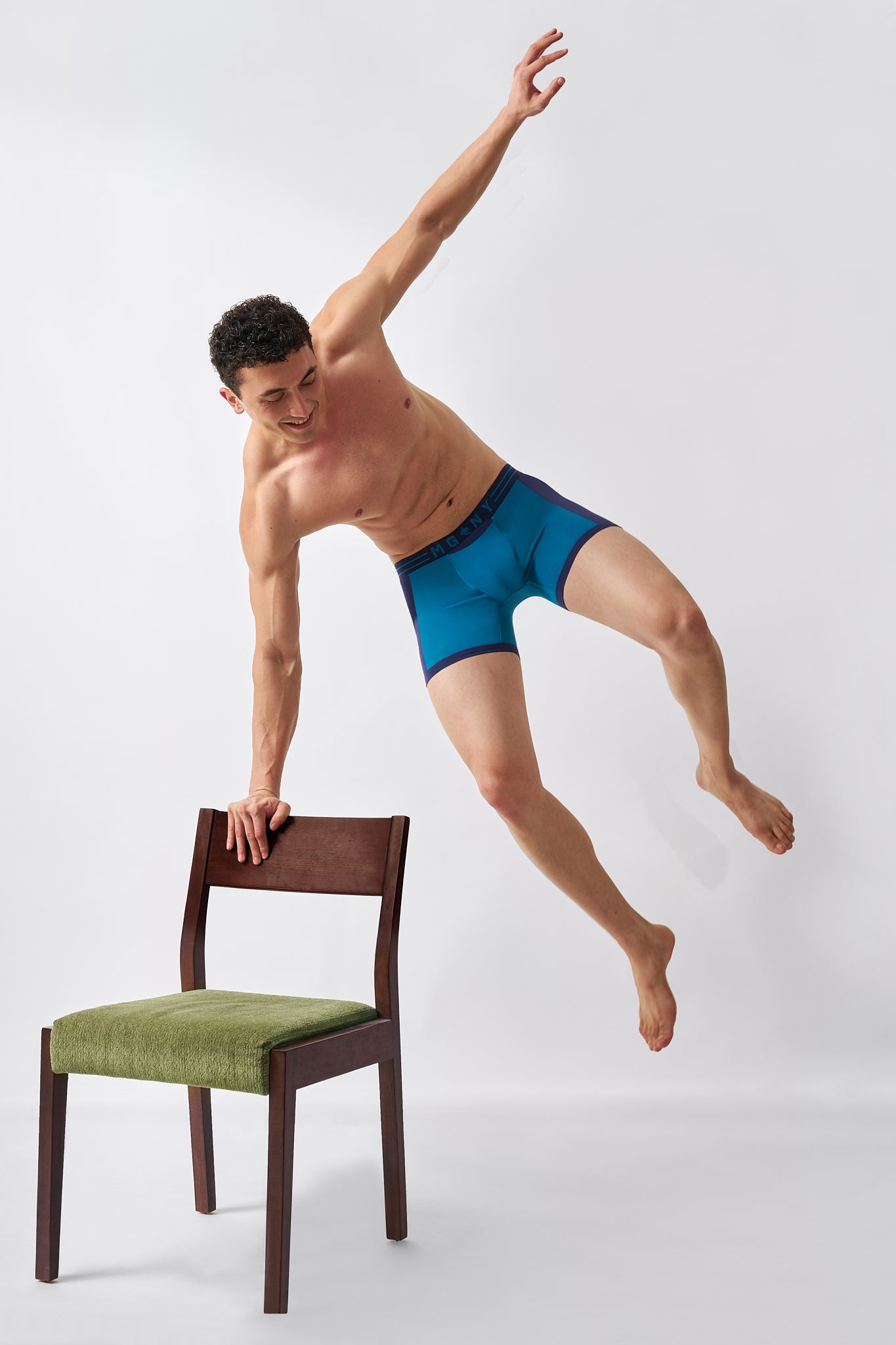 Macho Genie men's blue stretch boxer briefs designed for flexible movement and everyday comfort
