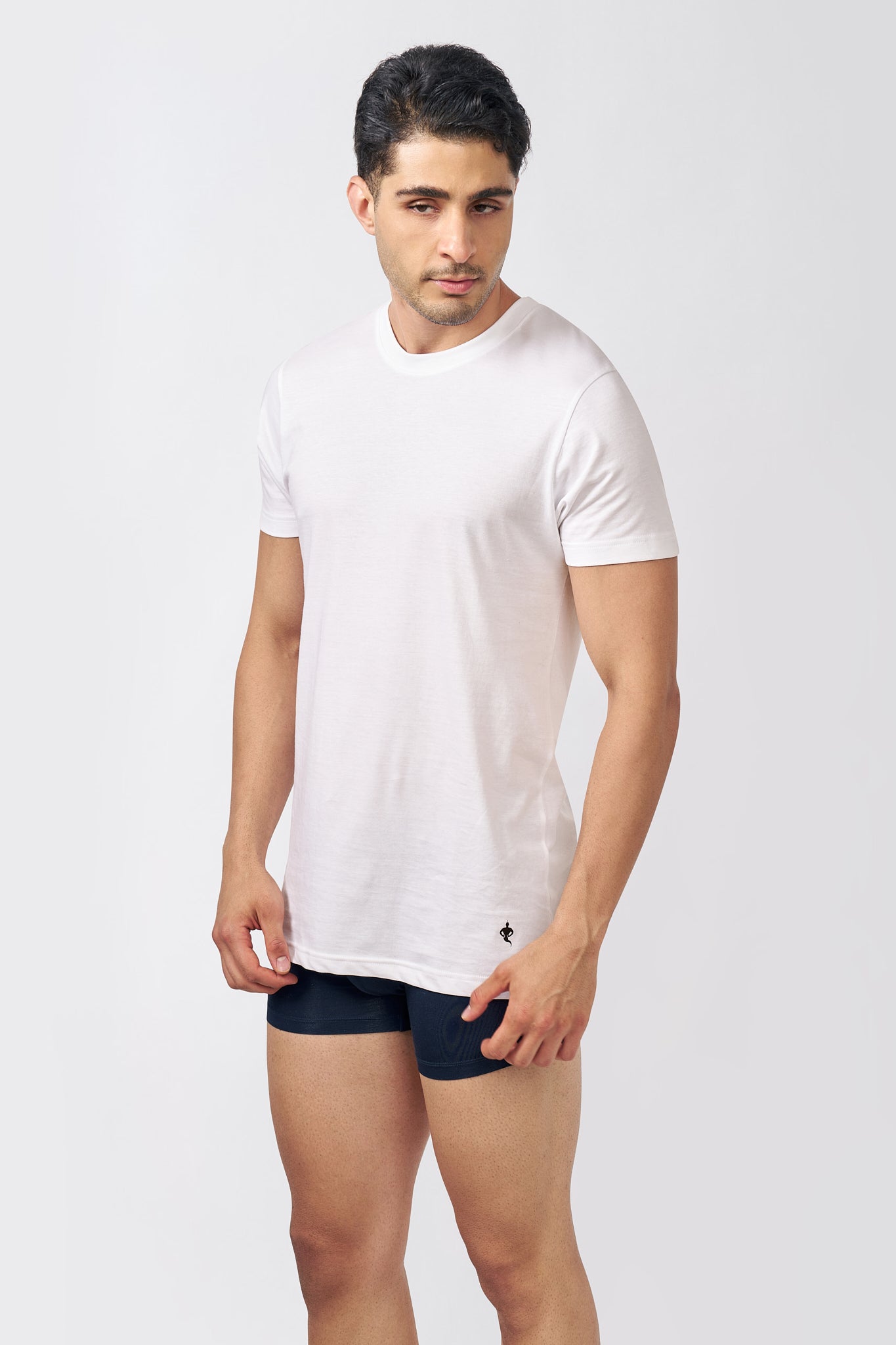 Macho Genie AeroCot Base+ 145 GSM white Round-Neck undershirt with an engineered neckline designed to stay discreet under open-collar shirts