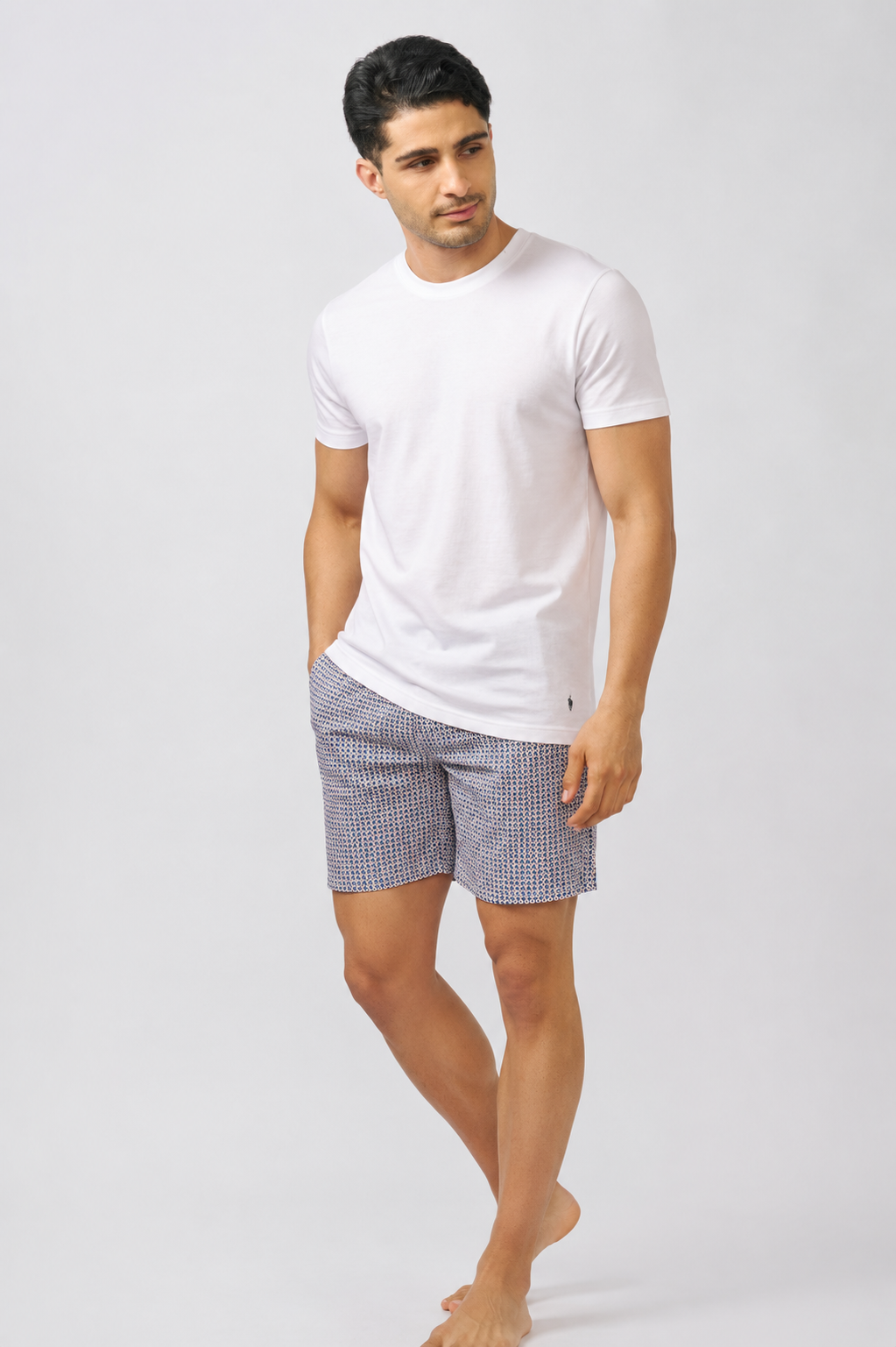 Macho Genie AeroCot Base+ men's white Round-Neck undershirt shown from the back with a clean body fit and comfortably styled with boxers