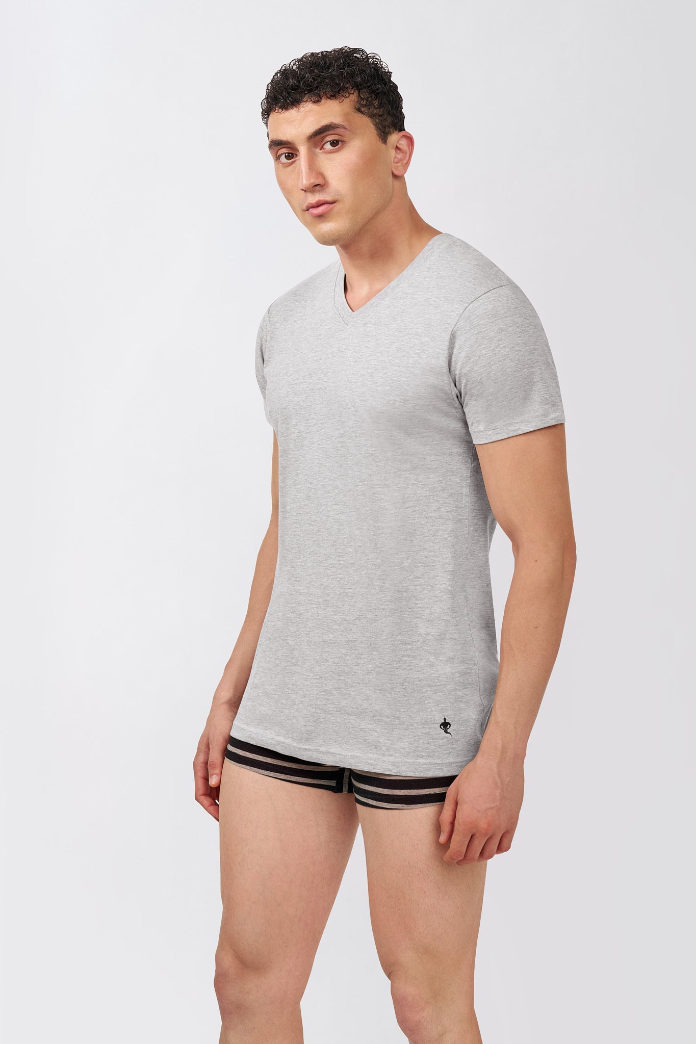 Macho Genie AeroCot Base+ men's gray V-Neck undershirt made with 145 GSM cotton fabric for lightweight everyday layering