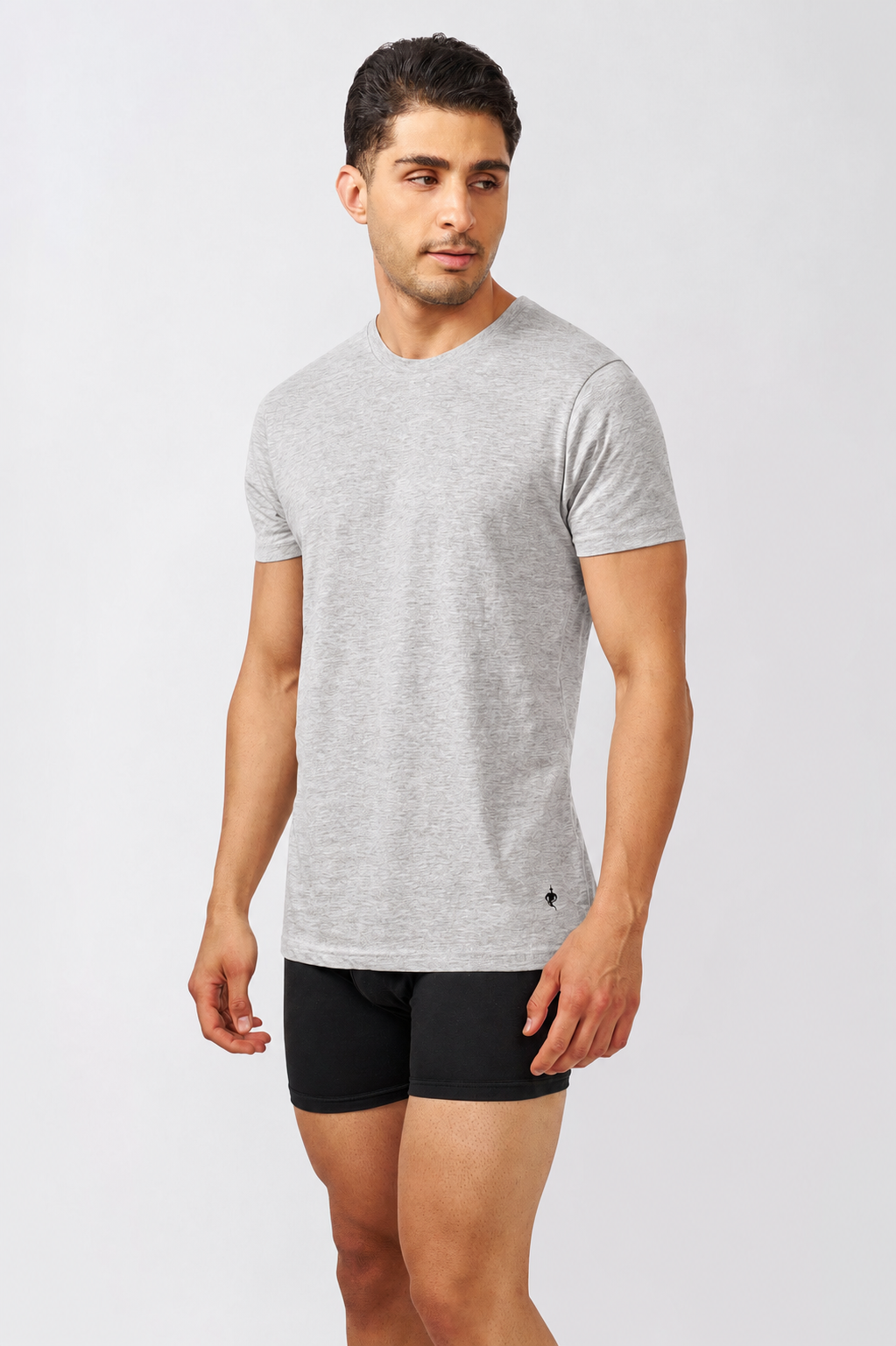 Macho Genie AeroCot Base men's grey round neck undershirt, short sleeve cotton tee with a clean regular fit for everyday wear