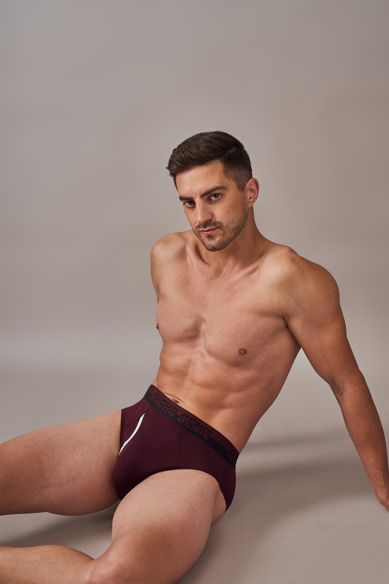 Macho Genie men’s berry wine burgundy Y-shaped briefs made from 100% Supima cotton with a soft feel, functional fly and comfortable full-coverage fit