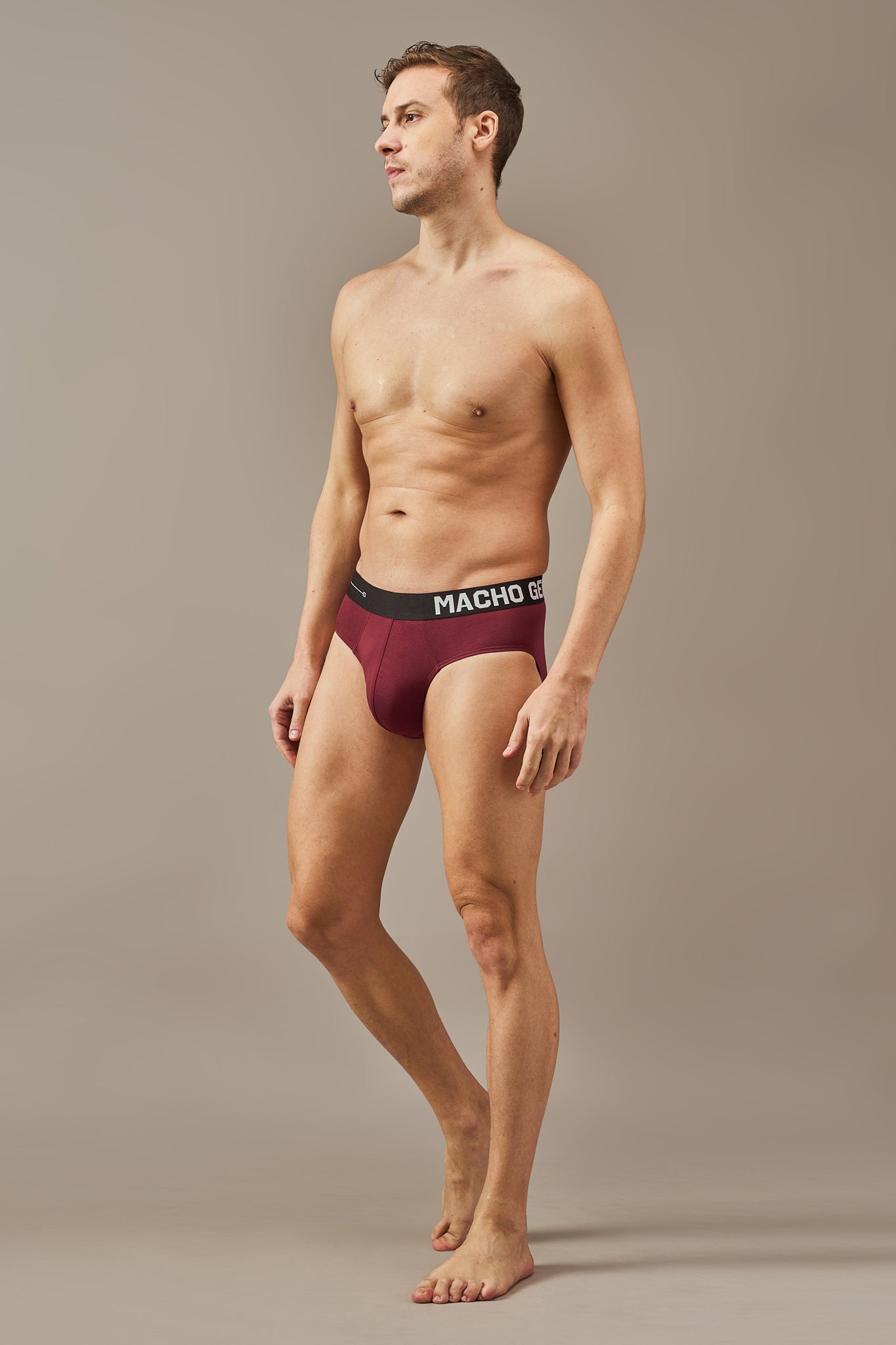 Macho Genie burgundy modal briefs for men featuring premium ultra soft washed fabric, a flexible waistband and tailored full coverage fit for comfortable everyday wear.