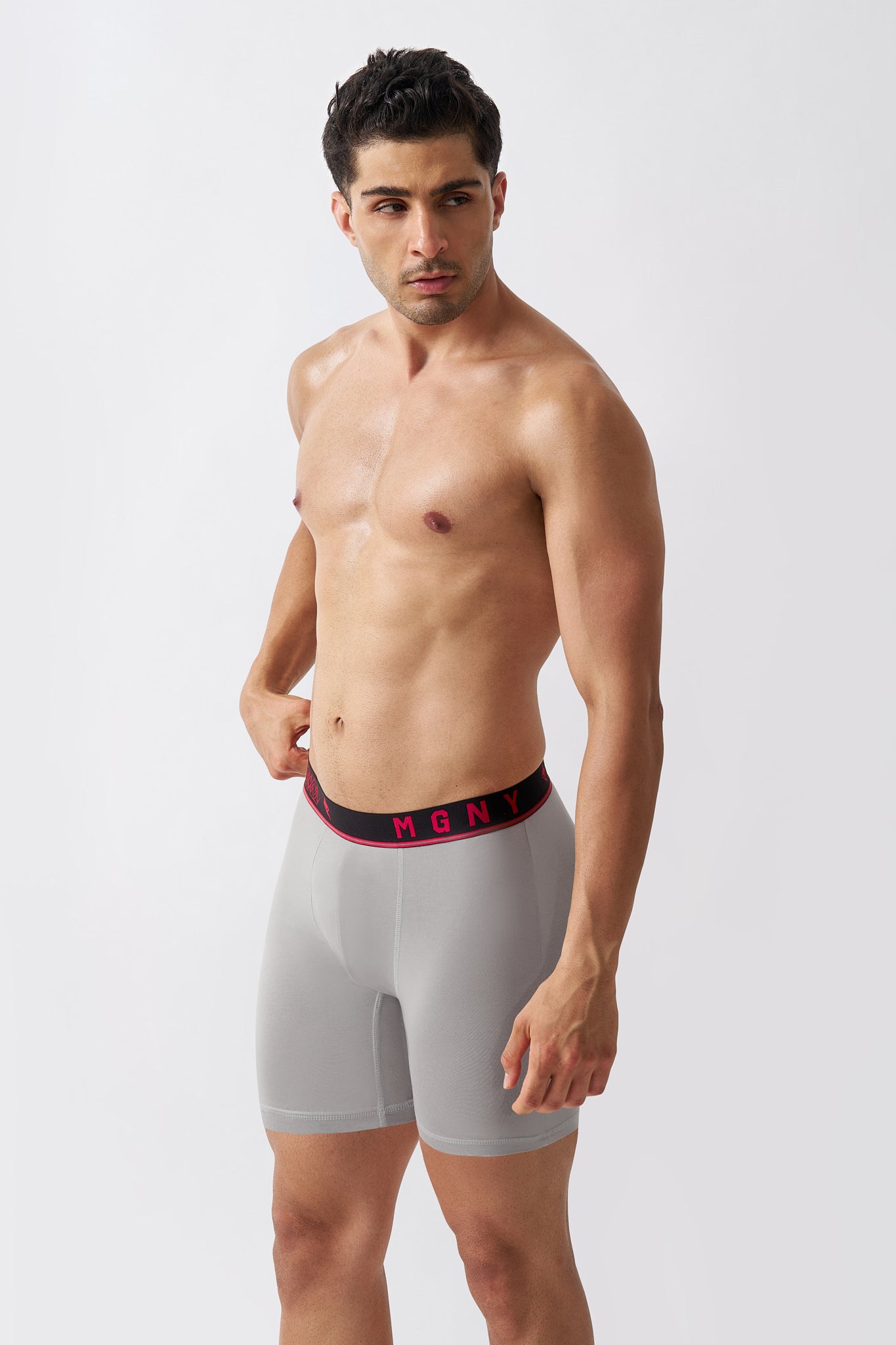 Macho Genie Grey men's bamboo underwear with a smooth close-to-body fit and extended boxer brief length
