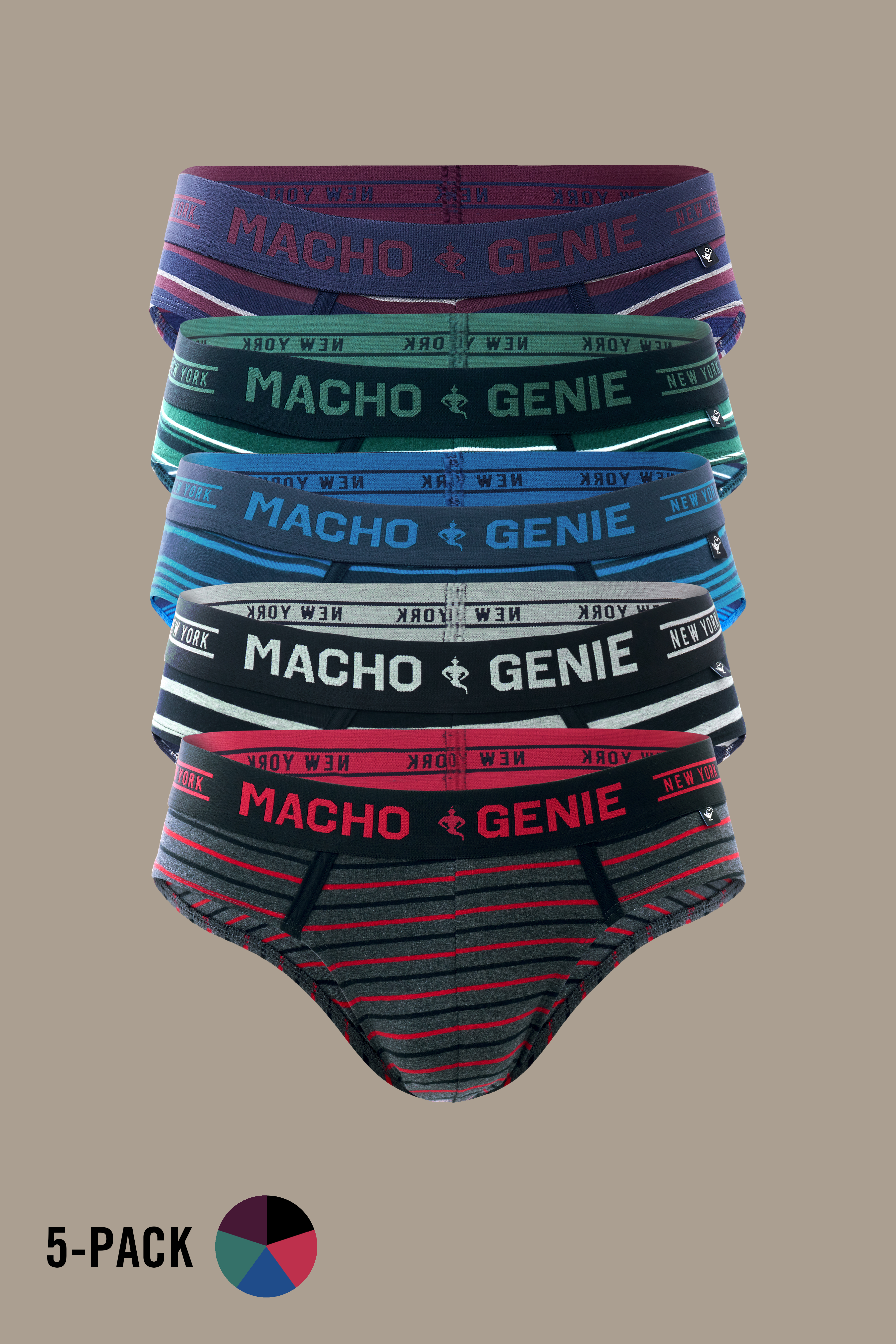 Macho Genie Striped Pure Cotton Y-shaped Briefs Combo Set - Multi color