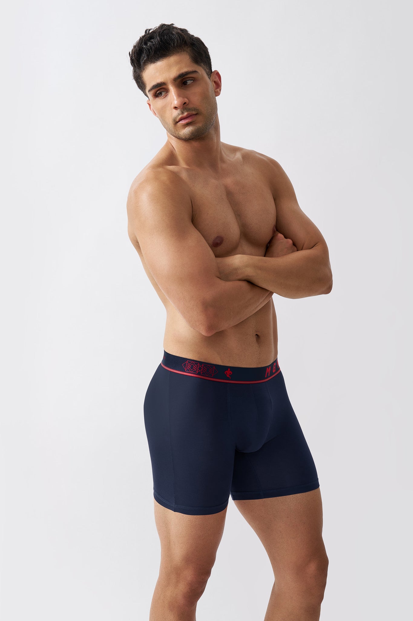 Macho Genie Deep blue men's boxer briefs with an extended inseam for added thigh coverage and reduced chafing