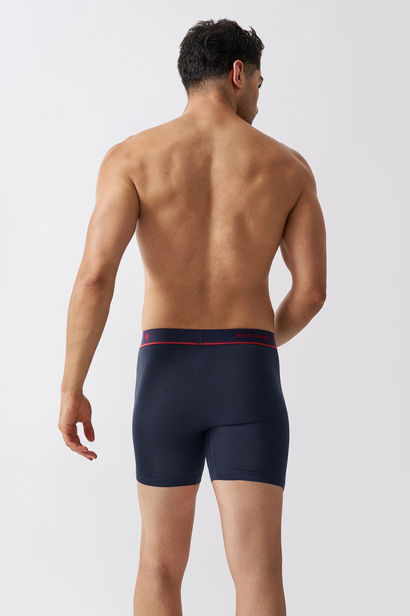 Macho Genie Back view of deep blue bamboo boxer briefs showing full coverage and a stay-put fit