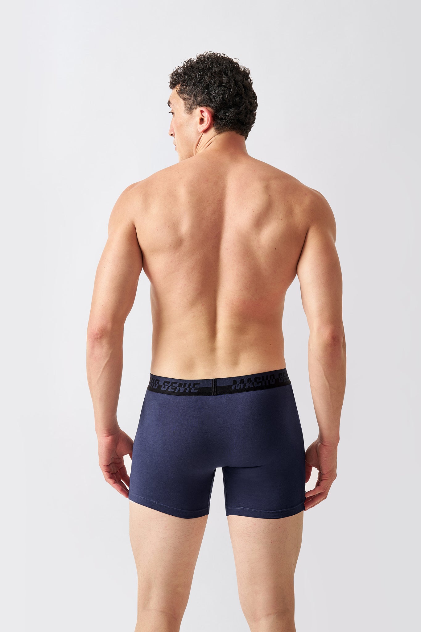 Macho Genie men's Marine Navy boxer briefs designed for all-day comfort, extended inseam coverage and a stay-put fit
