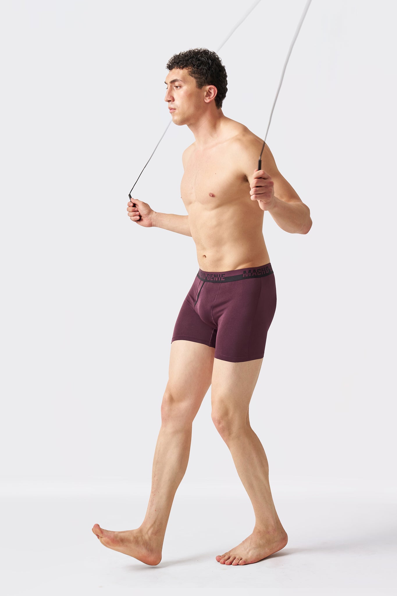Macho Genie Wine Supima Blend boxer briefs designed for active movement with extended coverage and supportive comfort