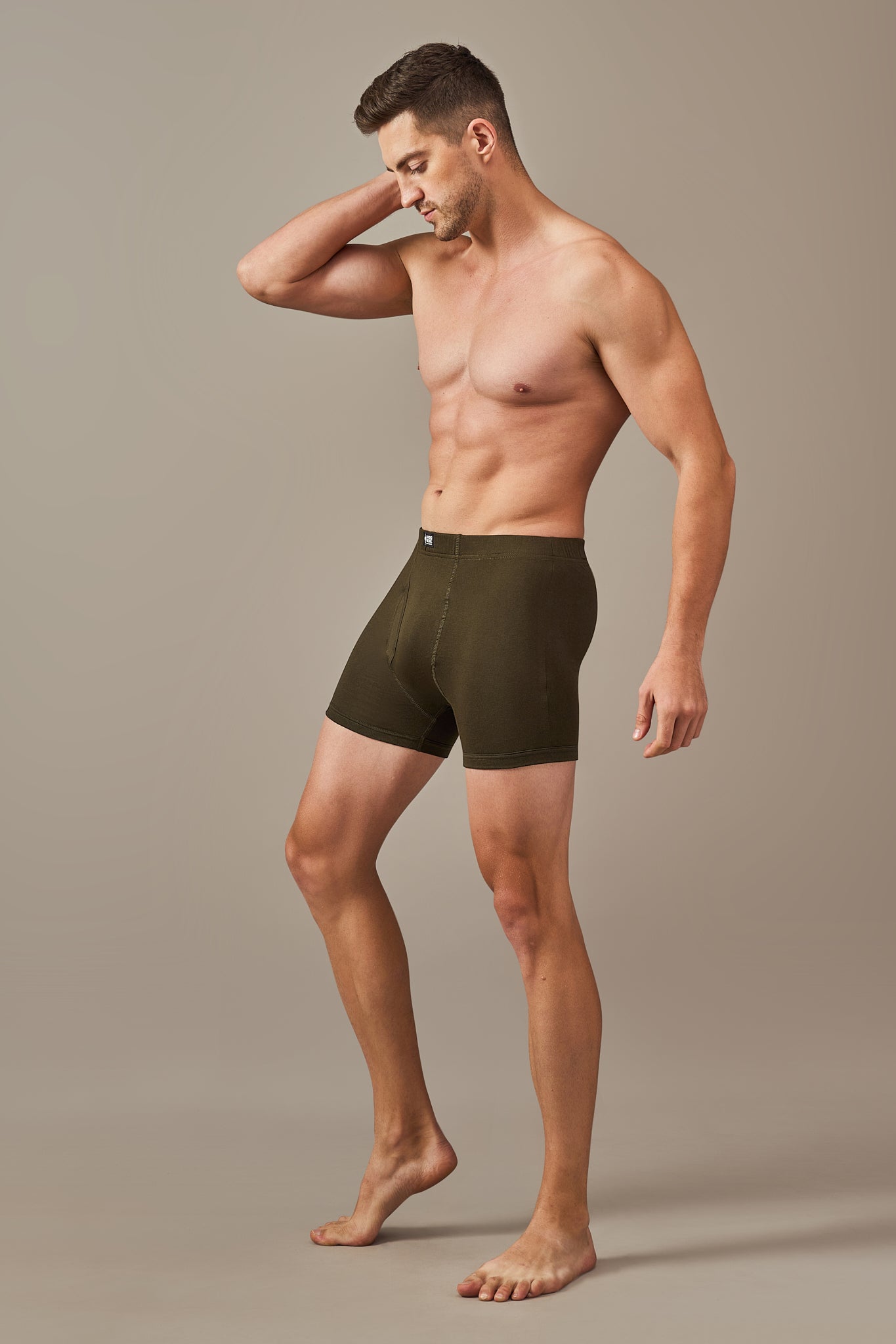 Macho Genie 100% cotton Sage Green trunks from the All-Day Bliss collection, featuring a no-tag design, soft breathable fabric, and slim fit for irritation-free everyday comfort