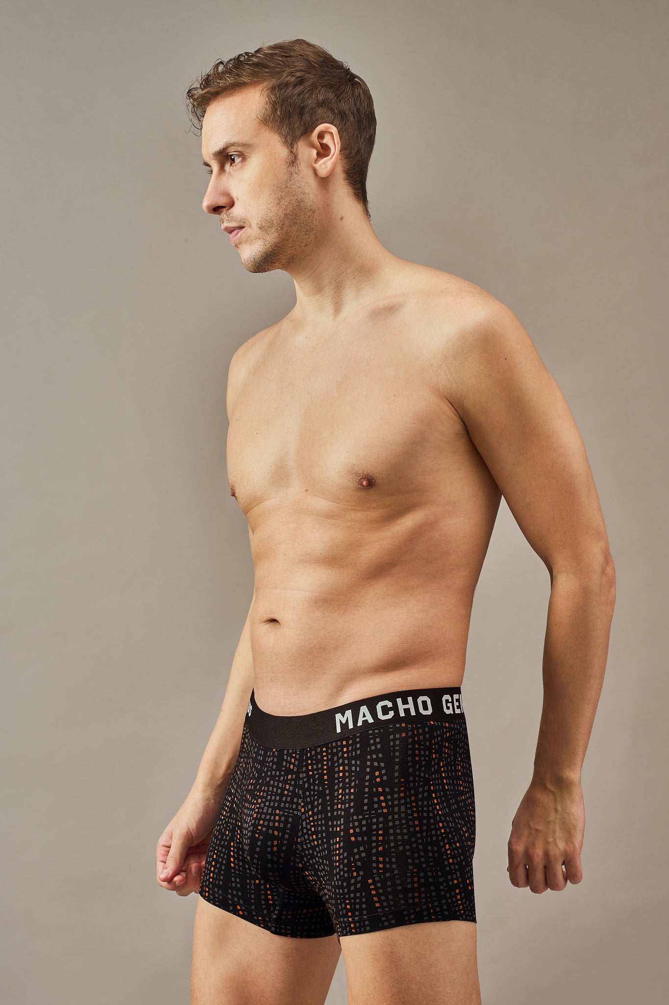 Macho Genie men’s black printed modal trunks featuring Ultra soft wash, vibrant prints, flexible waistband and three inch inseam