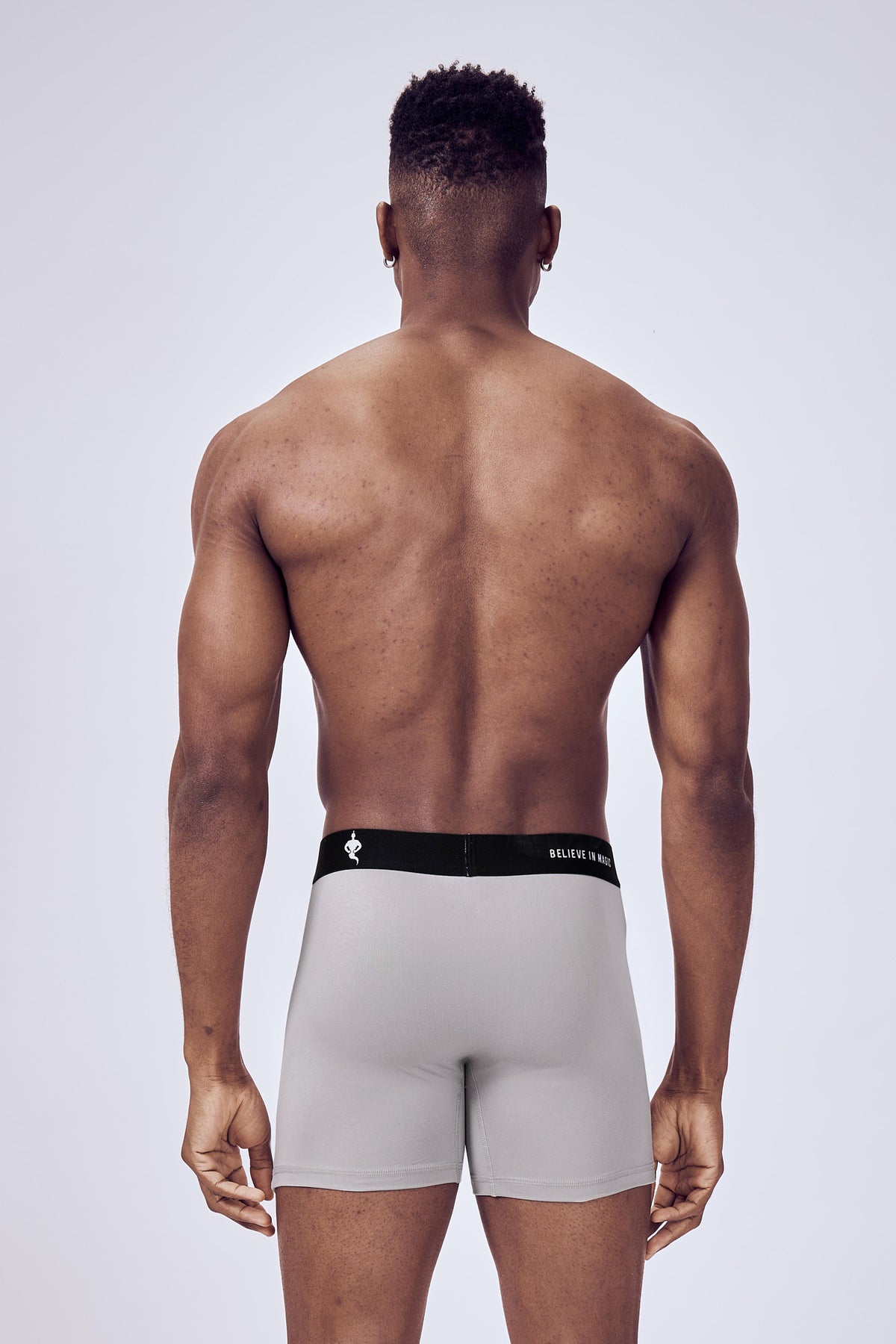 Macho Genie men Ash Light Gray boxer microfiber brief with compression, flexible waistband and no ride up support with six inch inseam
