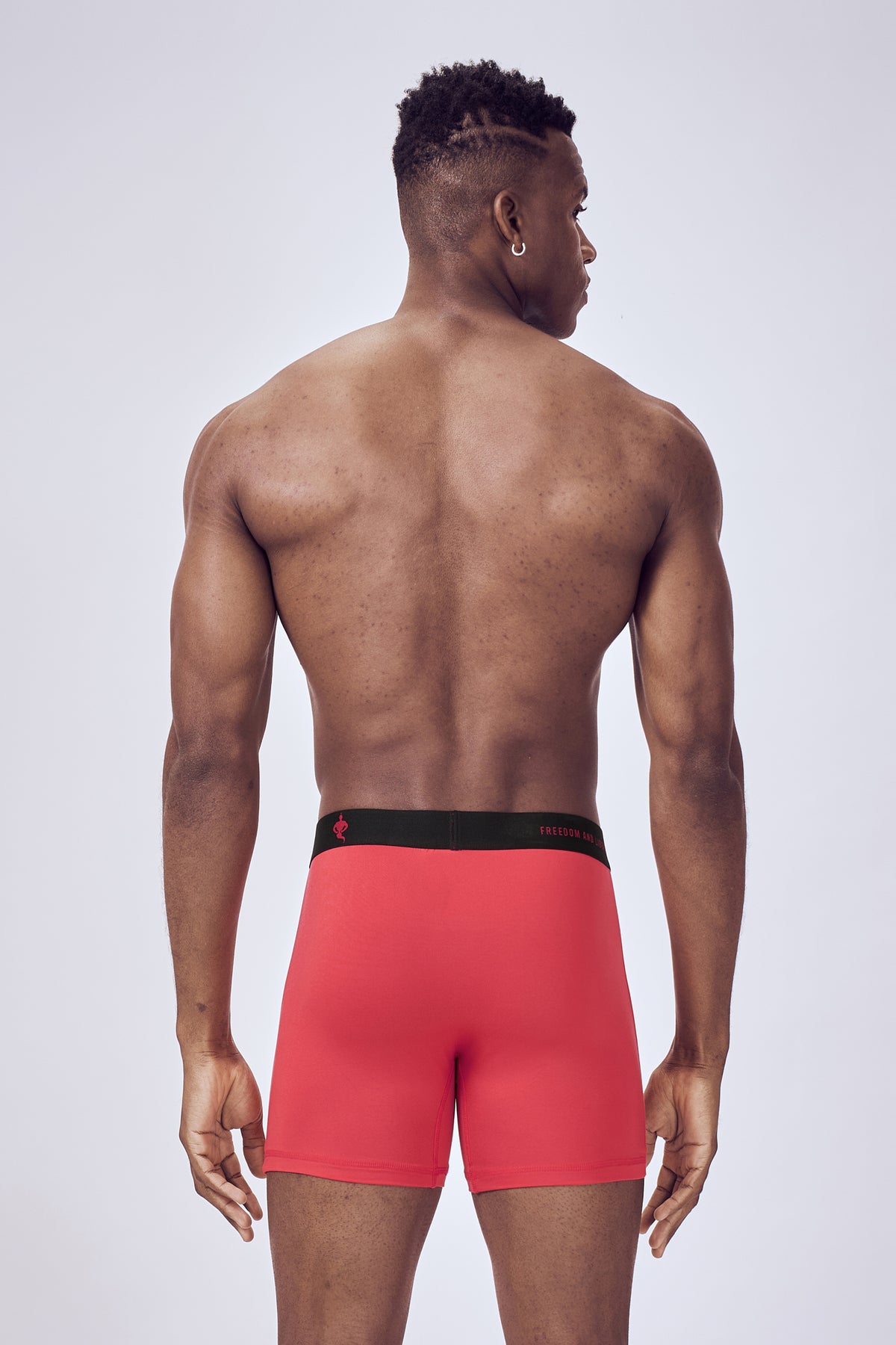 Macho Genie men Blaze Red boxer microfiber brief with compression, flexible waistband and no ride up support with six inch inseam