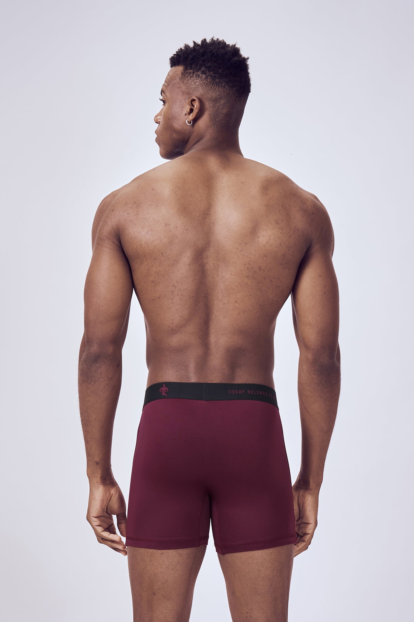 Macho Genie men Crimson Maroon boxer microfiber brief with compression, flexible waistband and no ride up support with six inch inseam