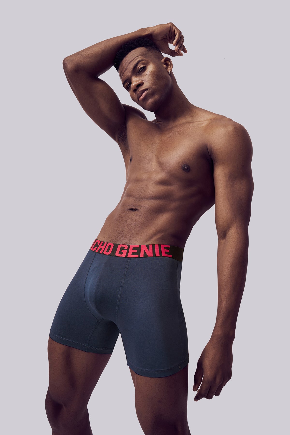 Macho Genie men Dark Navy boxer microfiber brief with compression, flexible waistband and no ride up support with six inch inseam