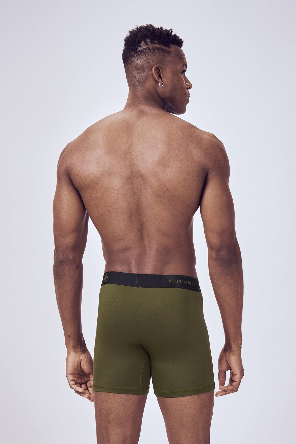 Macho Genie men olive green boxer microfiber brief with compression, flexible waistband and no ride up support with six inch inseam `