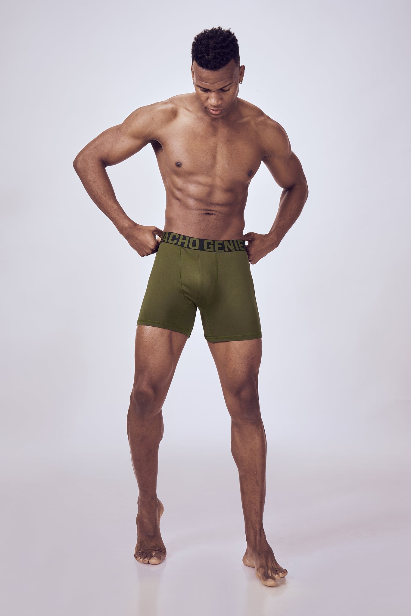 Macho Genie Men olive green boxer brief inner wear with high stretch fabric, flexible waistband and compression support active wear