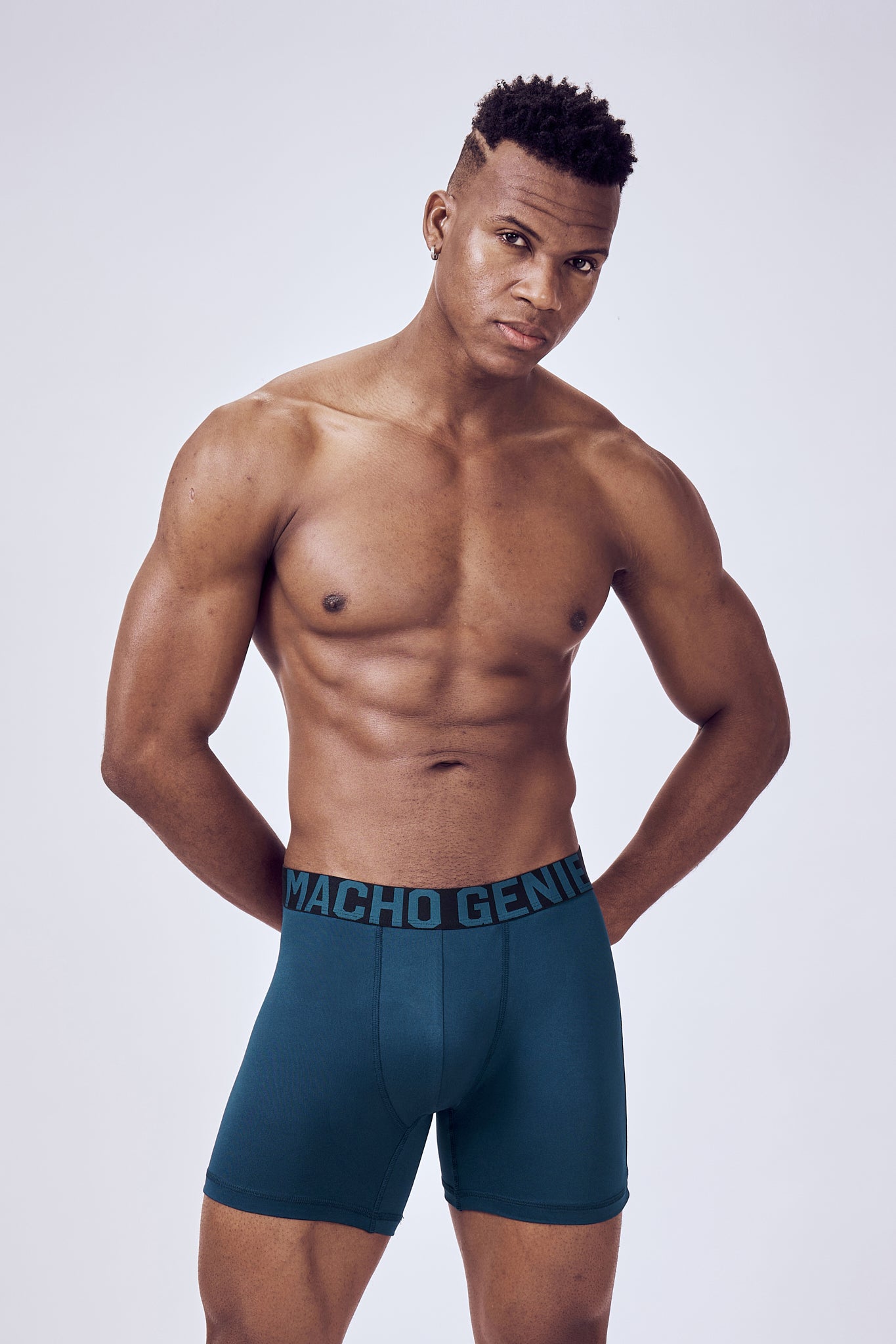 Macho Genie Men FlexCore boxer brief Sailor Blue with six inch inseam, high stretch fabric and no ride up design performance wear