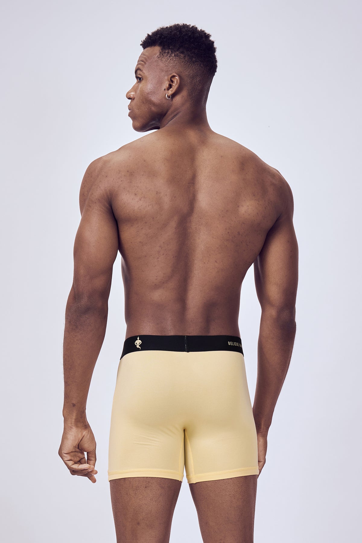 Macho Genie men Sunbeam Gold Yellow boxer microfiber brief with compression, flexible waistband and no ride up support with six inch inseam