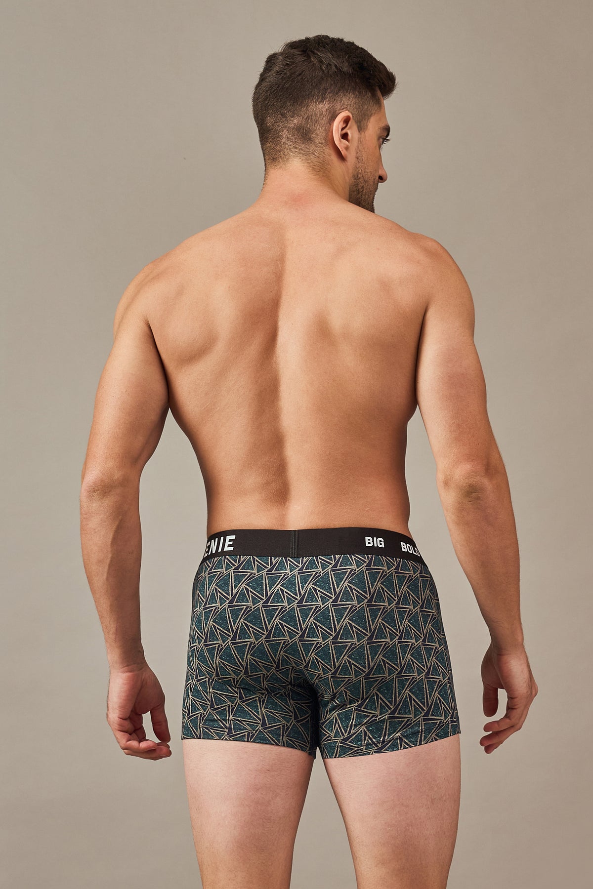 Macho Genie men’s modal boxer trunks featuring ultra soft fabric, vibrant geometric prints, flexible waistband and three inch inseam