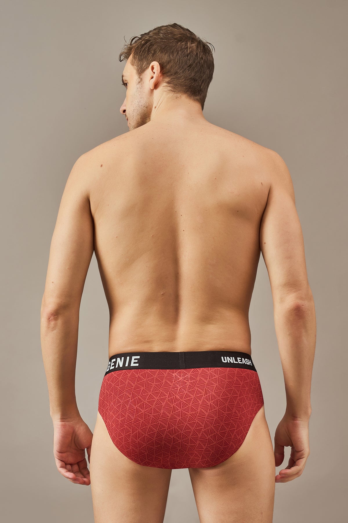 Vibrant red printed men’s modal Y-shaped brief underwear made with silky bio washed modal, an ultra soft finish and flexible waistband that adapts comfortably to the body without digging in