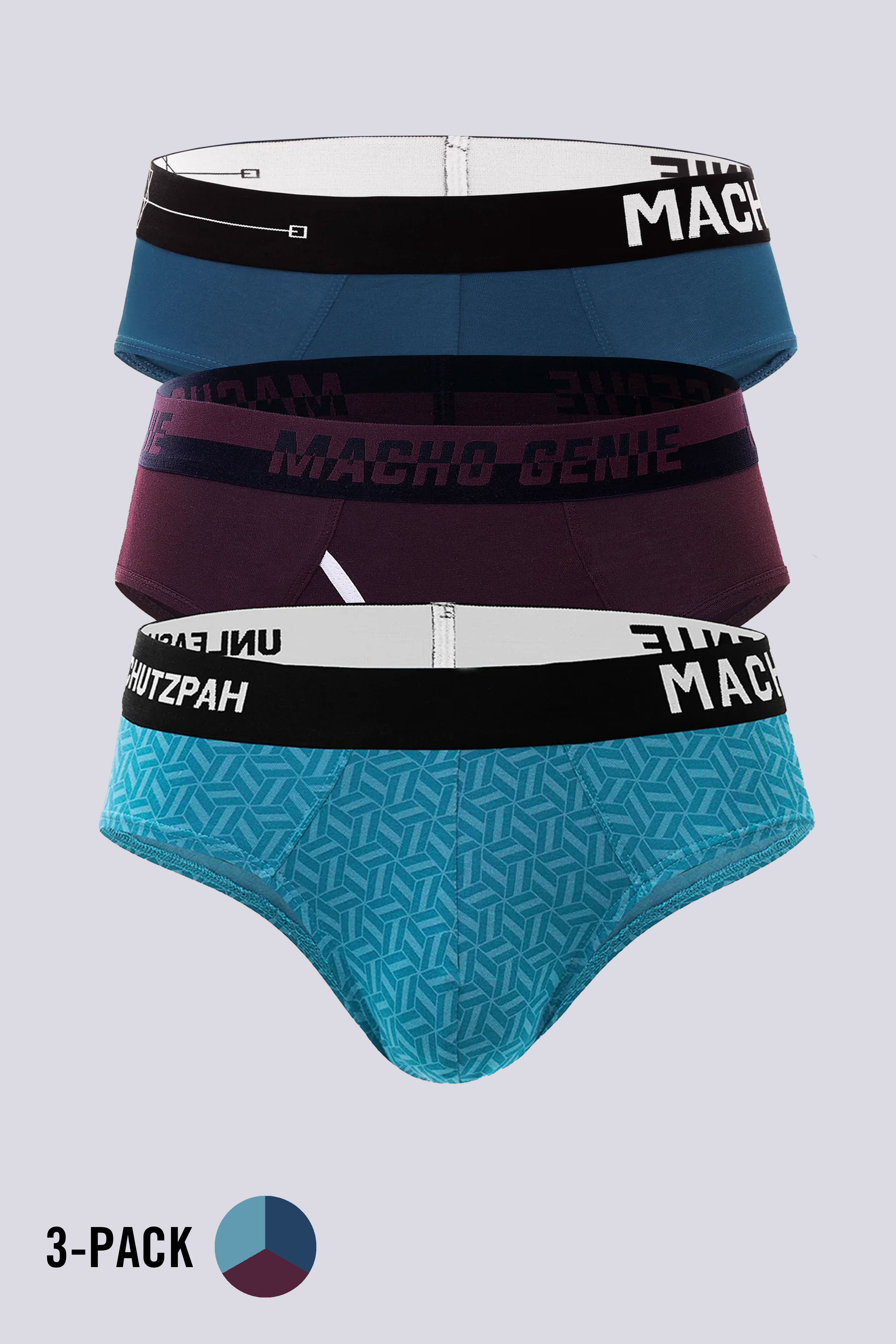Men's Essentials - Y-Shaped Briefs - 3-Pack - Navy, Wine, and Blue