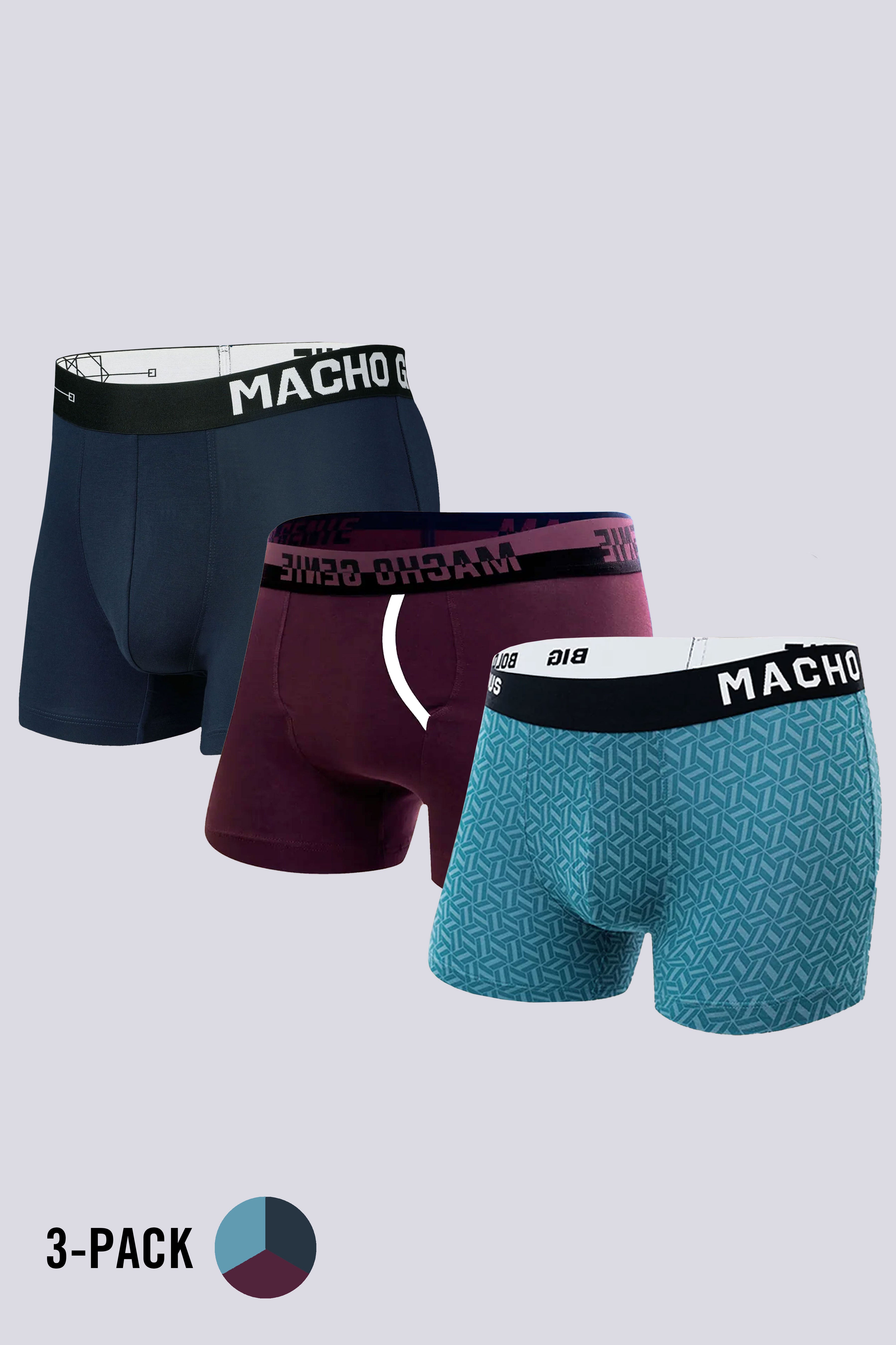 Men's Essentials - Trunks - 3-Pack - Navy, Wine, and Blue