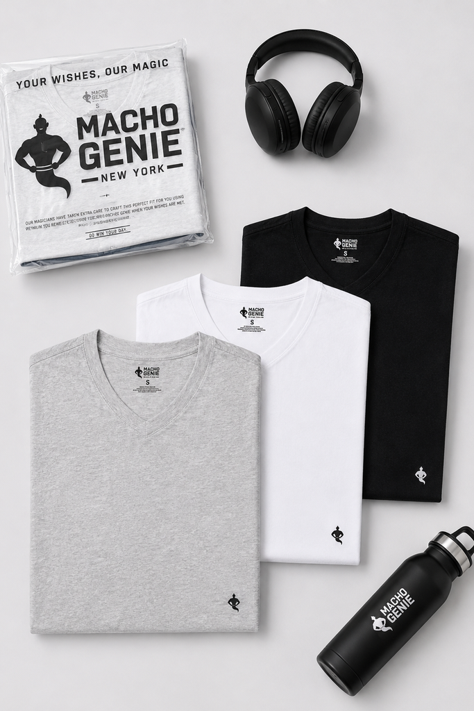 Men's Essentials - AeroCot V-Neck Undershirt - 3-Pack - Black, White and Gray
