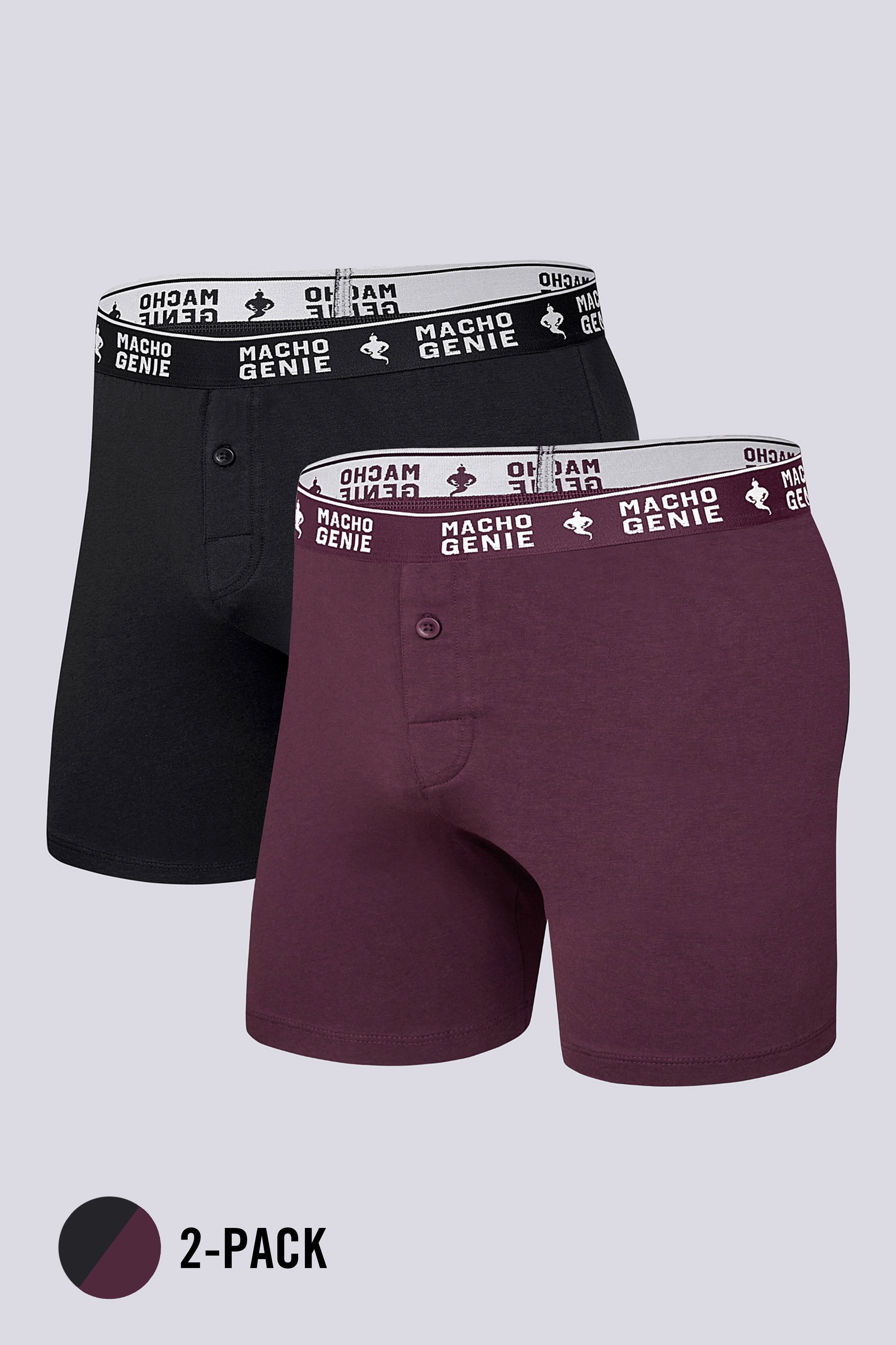 Men's Essentials - Timeless Comfort Classic Boxers - 2-Pack - Deep Black and Mulberry
