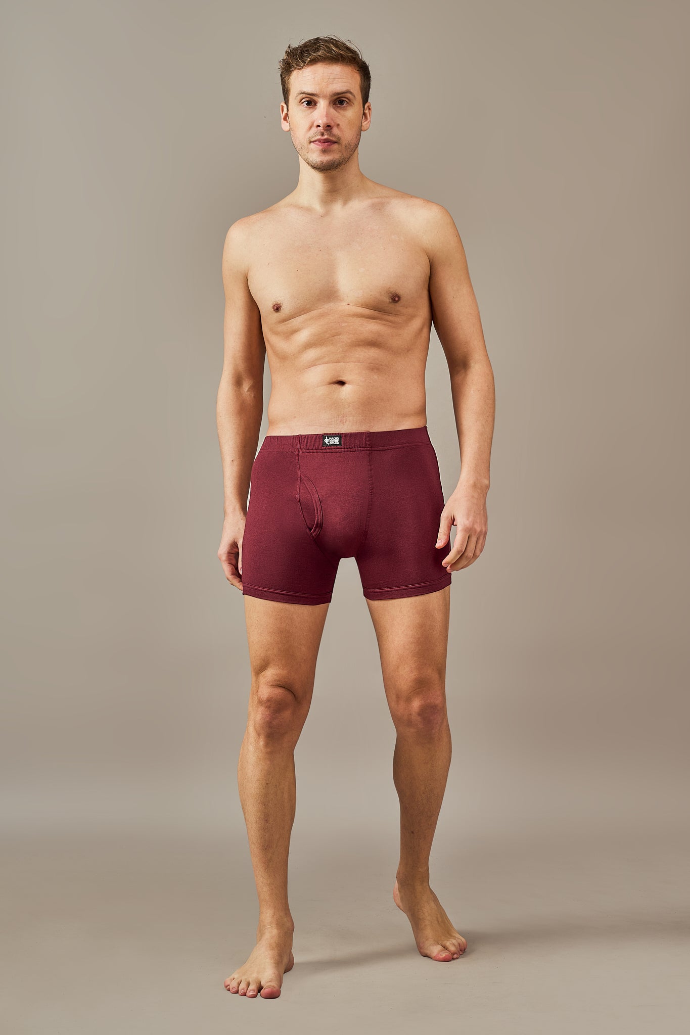 Macho Genie 100% cotton Burgundy Wine trunks from the All-Day Bliss collection, featuring a slim fit and 3-inch inseam for comfortable everyday movement and easy wear.