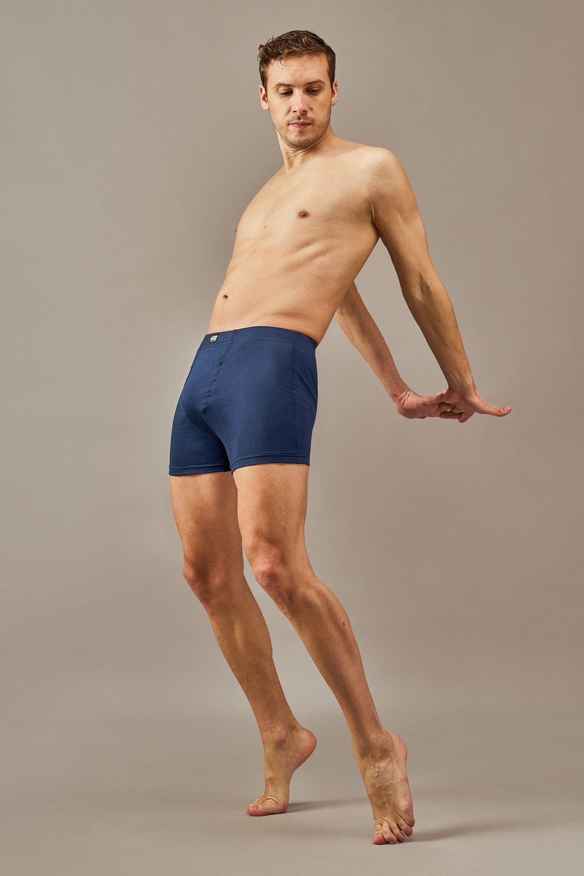 Macho Genie 100% cotton Ocean Blue trunks from the All-Day Bliss collection, featuring a slim fit, soft breathable fabric, functional fly, and comfortable 3-inch inseam for everyday wear.