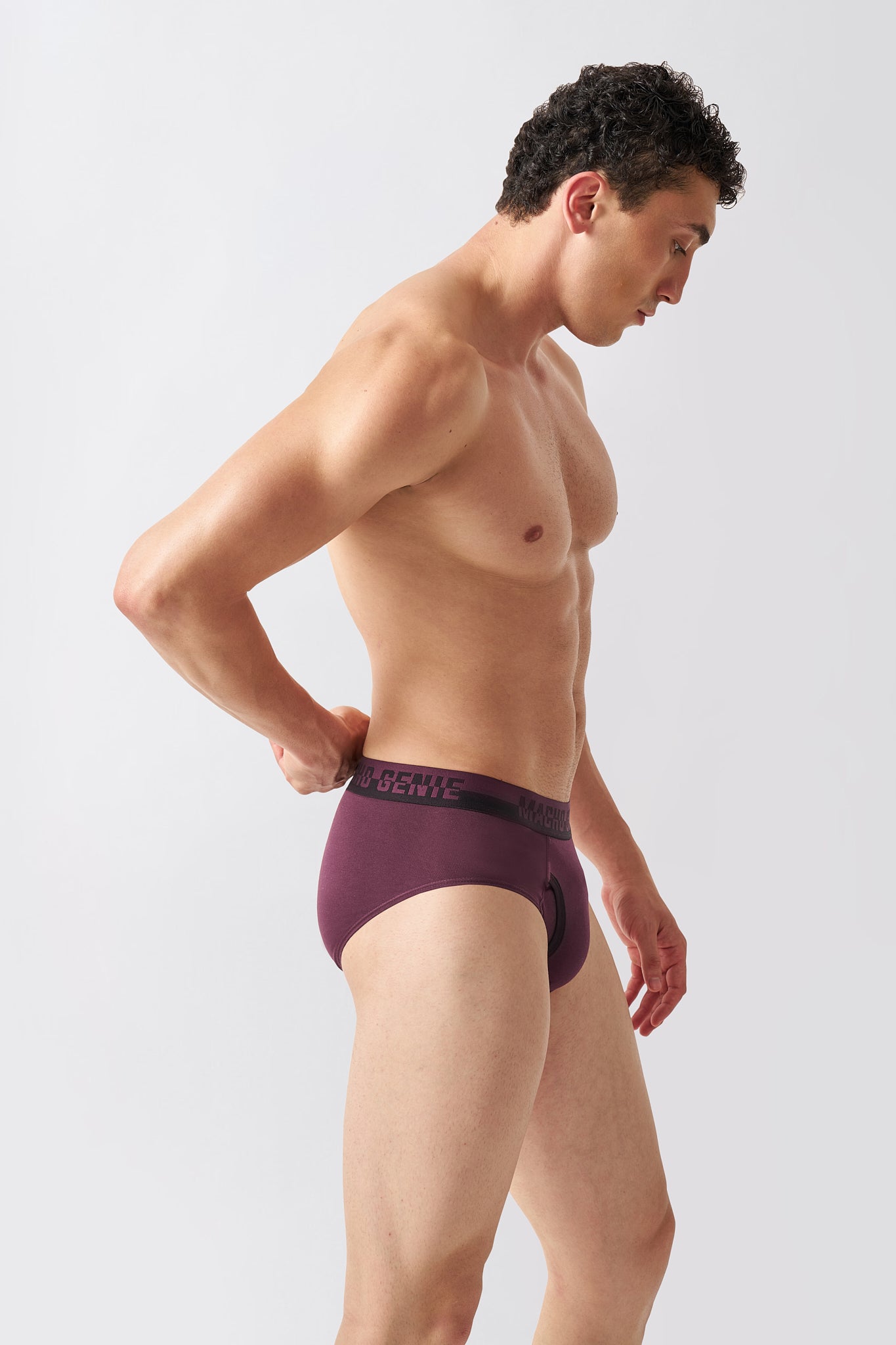 Macho Genie cotton briefs for men in Burgundy with a supportive pouch and flexible fit