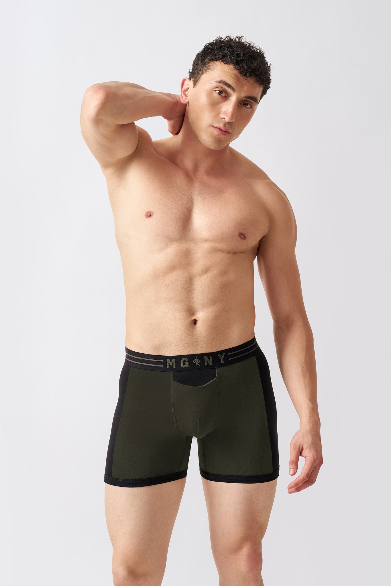 Macho Genie men's breathable olive boxer briefs with moisture-wicking cotton fabric for all-day comfort