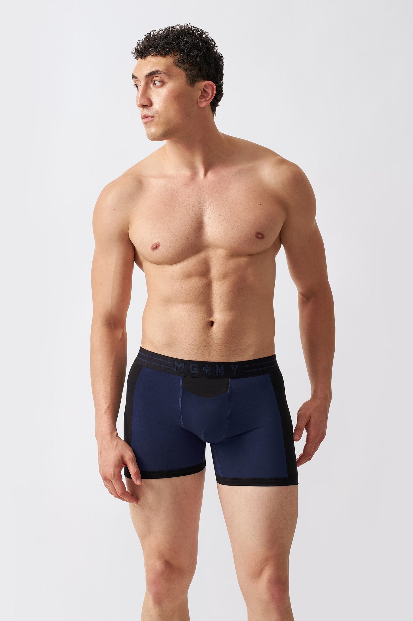 Macho Genie men's navy cotton boxer briefs with breathable fabric and supportive pouch