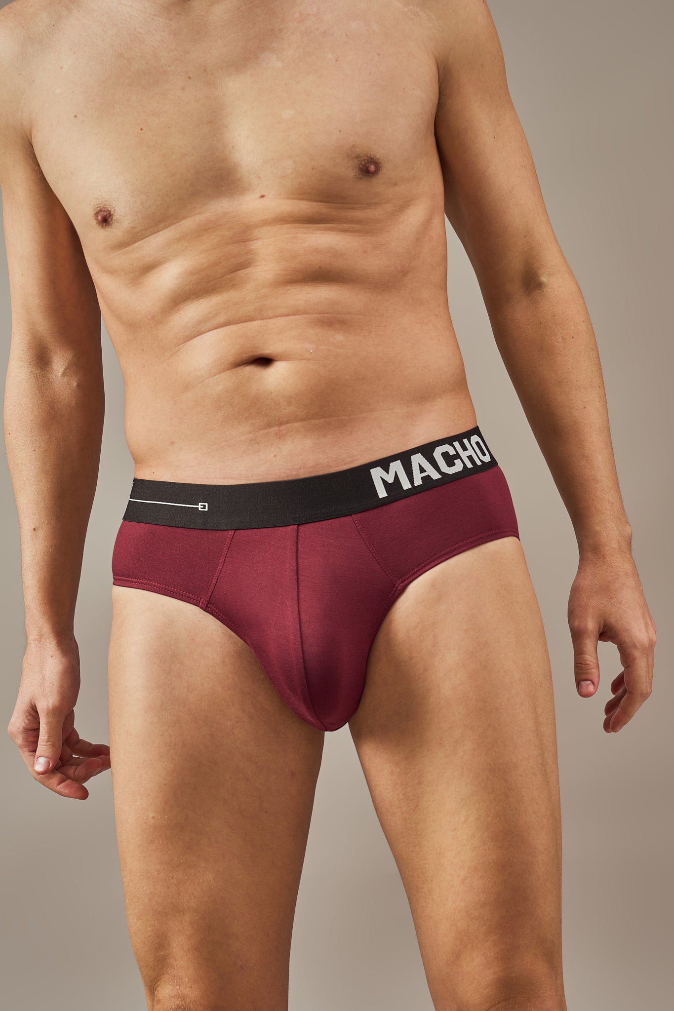 Macho Genie maroon Y-shaped modal briefs featuring an adaptive flexible waistband, premium ultra soft modal fabric and supportive full coverage cut for all-day ease.