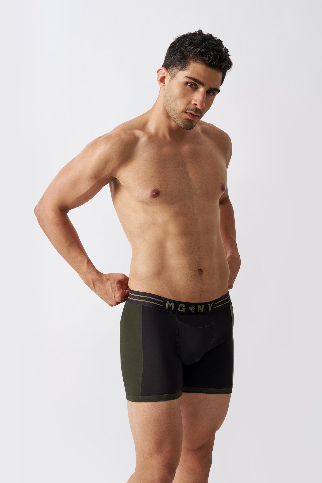 Macho Genie men's black cotton boxer briefs with a supportive contoured pouch