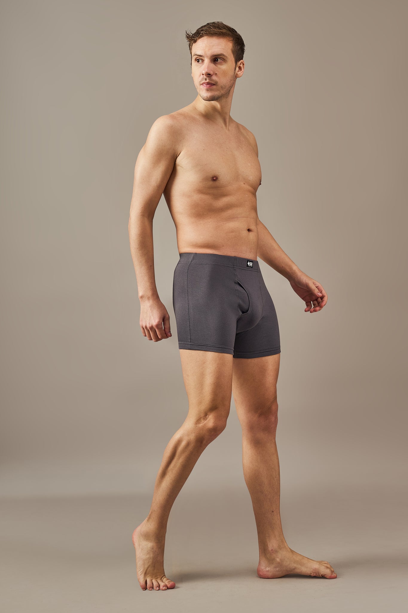 Macho Genie 100% cotton Slate Grey trunks from the All-Day Bliss collection, featuring a functional fly, concealed waistband, and slim fit designed for practical and comfortable daily wear.