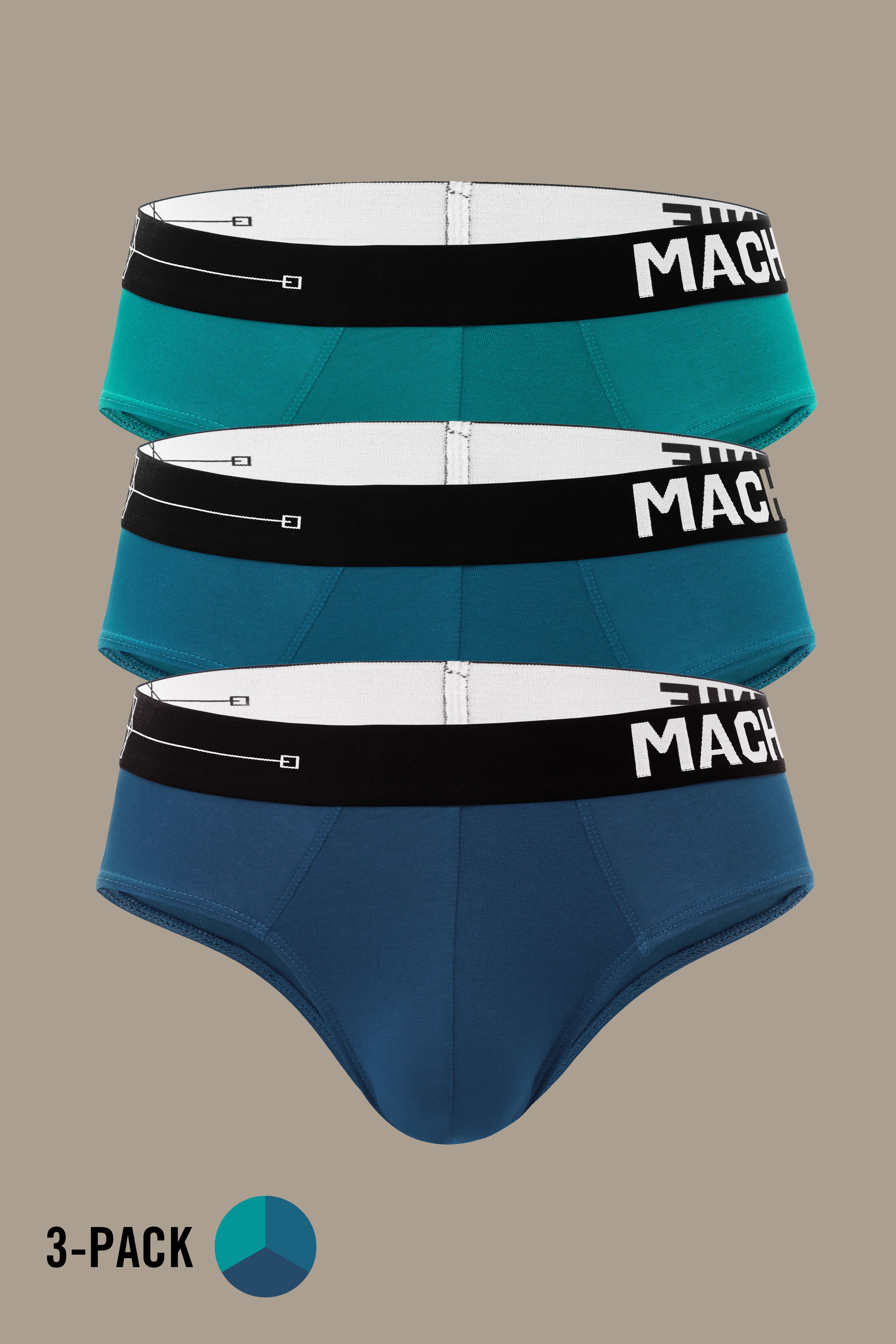 Men's Essentials - Classic Premium Y-Shaped Modal Briefs - 3-Pack - Teal, Emerald and Navy