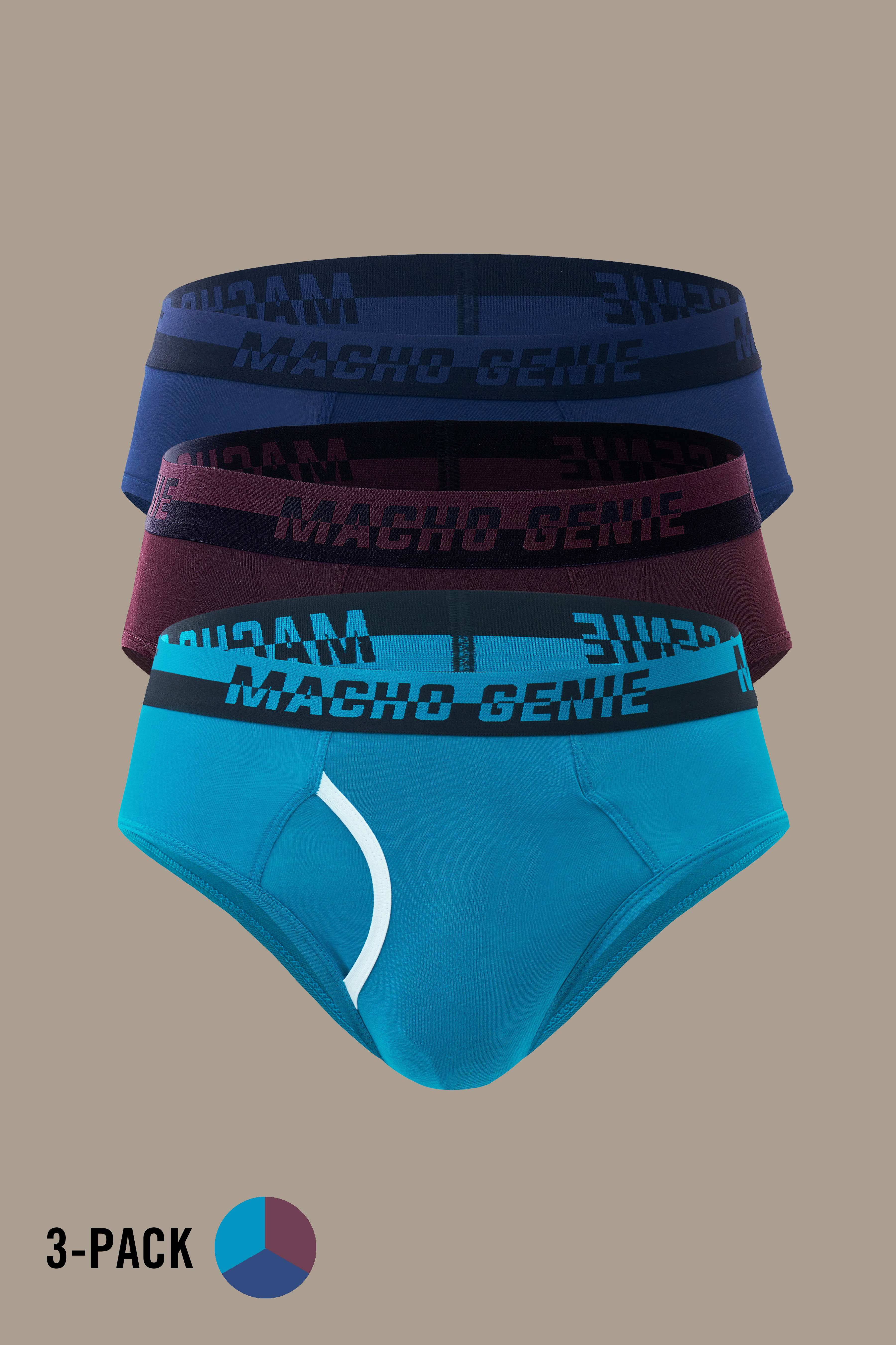 Men's Essentials - Minimalist Modern Supima Cotton Briefs - 3-Pack - Navy, Wine and Blue