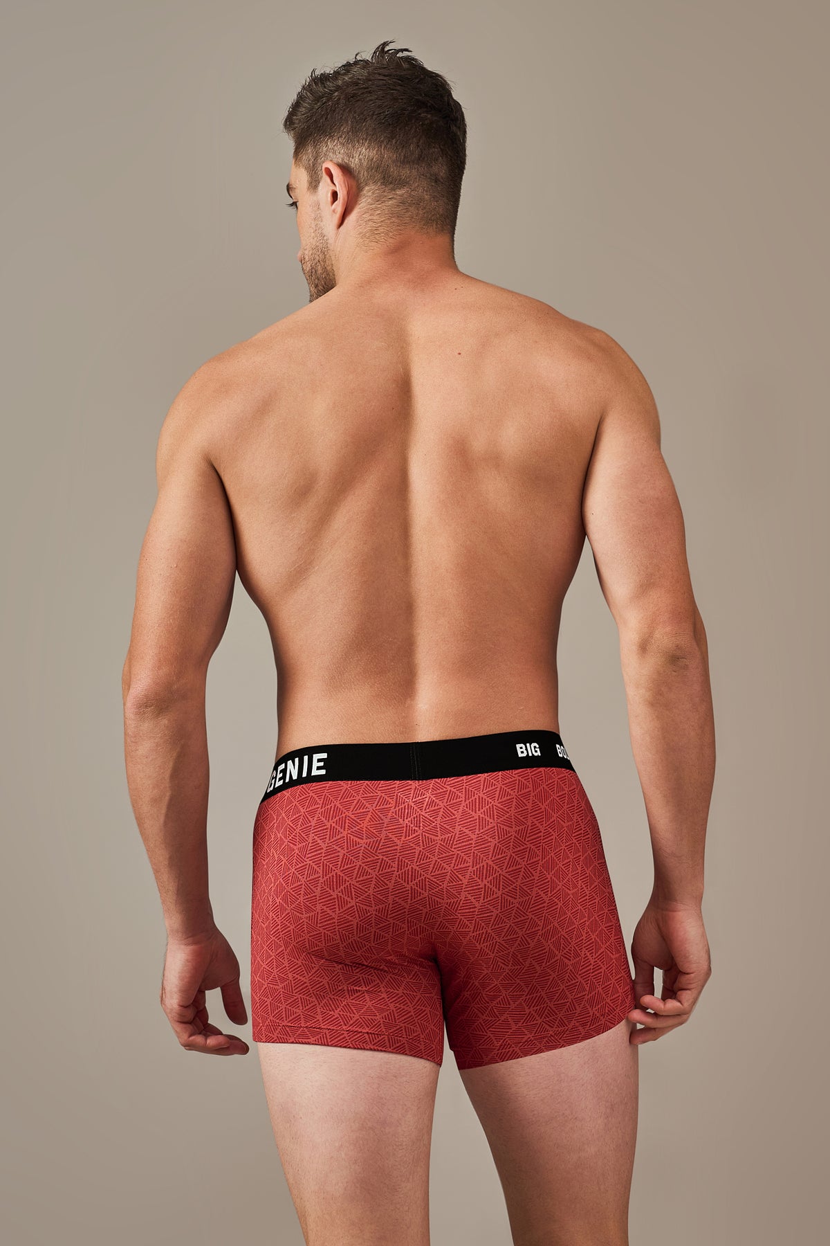 Macho Genie men’s bio washed modal underwear featuring red vibrant prints, Ultra soft wash, flexible waistband and 3 inch inseam