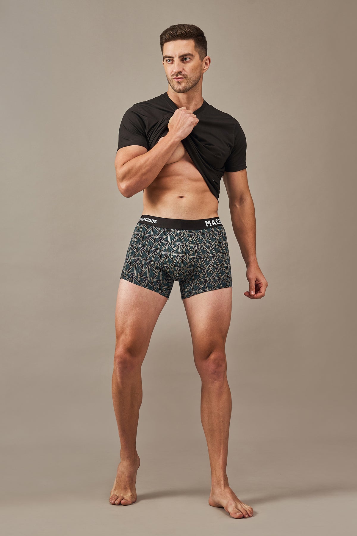 Macho Genie men’s ultra soft modal underwear with vibrant prints, flexible waistband, bio washed modal and three inch inseam in Ocean Blue