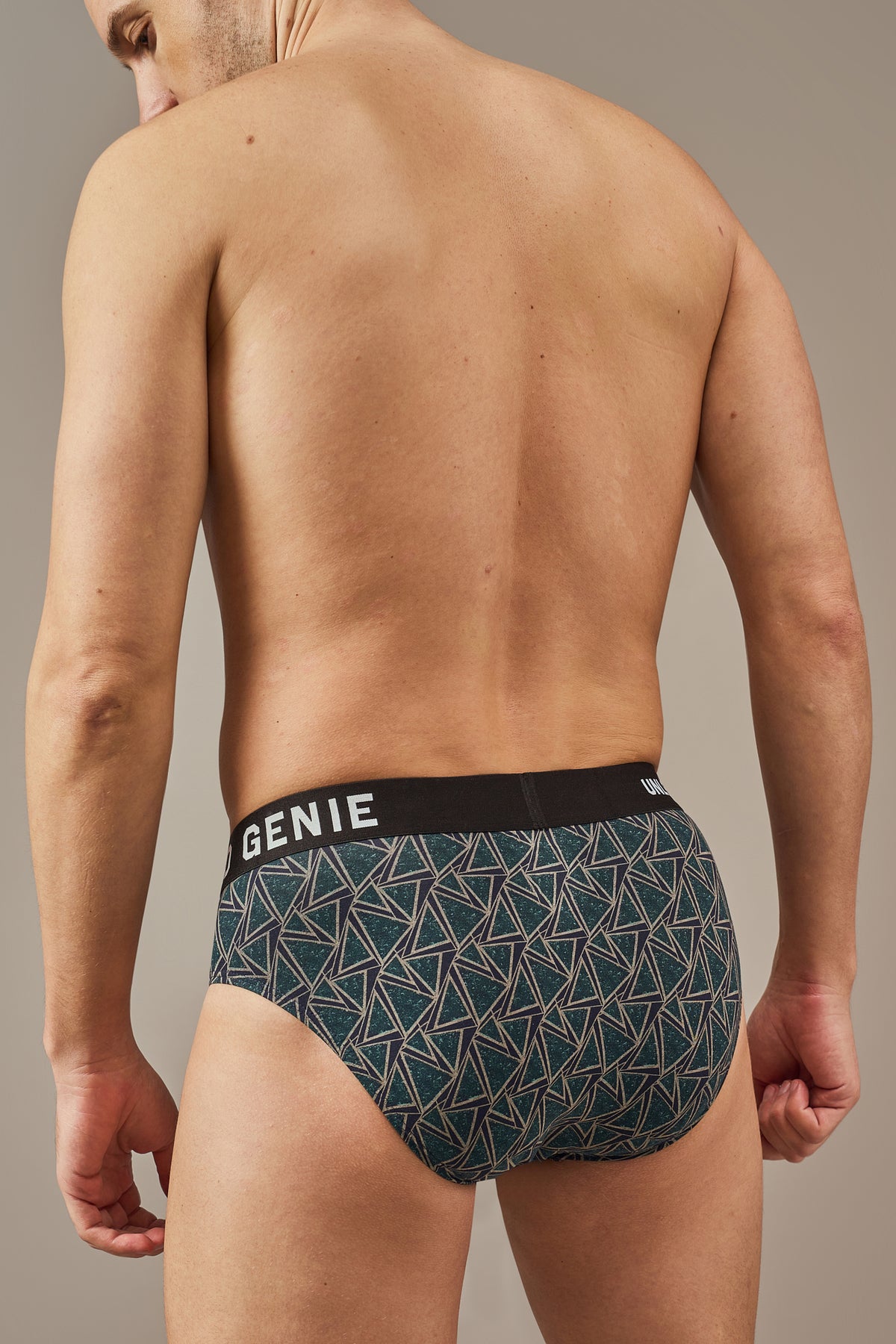 Blue geometric men’s briefs made from premium bio washed modal with ULTRA SOFT wash, offering silky softness, breathable comfort, durable elasticity and a supportive full coverage design